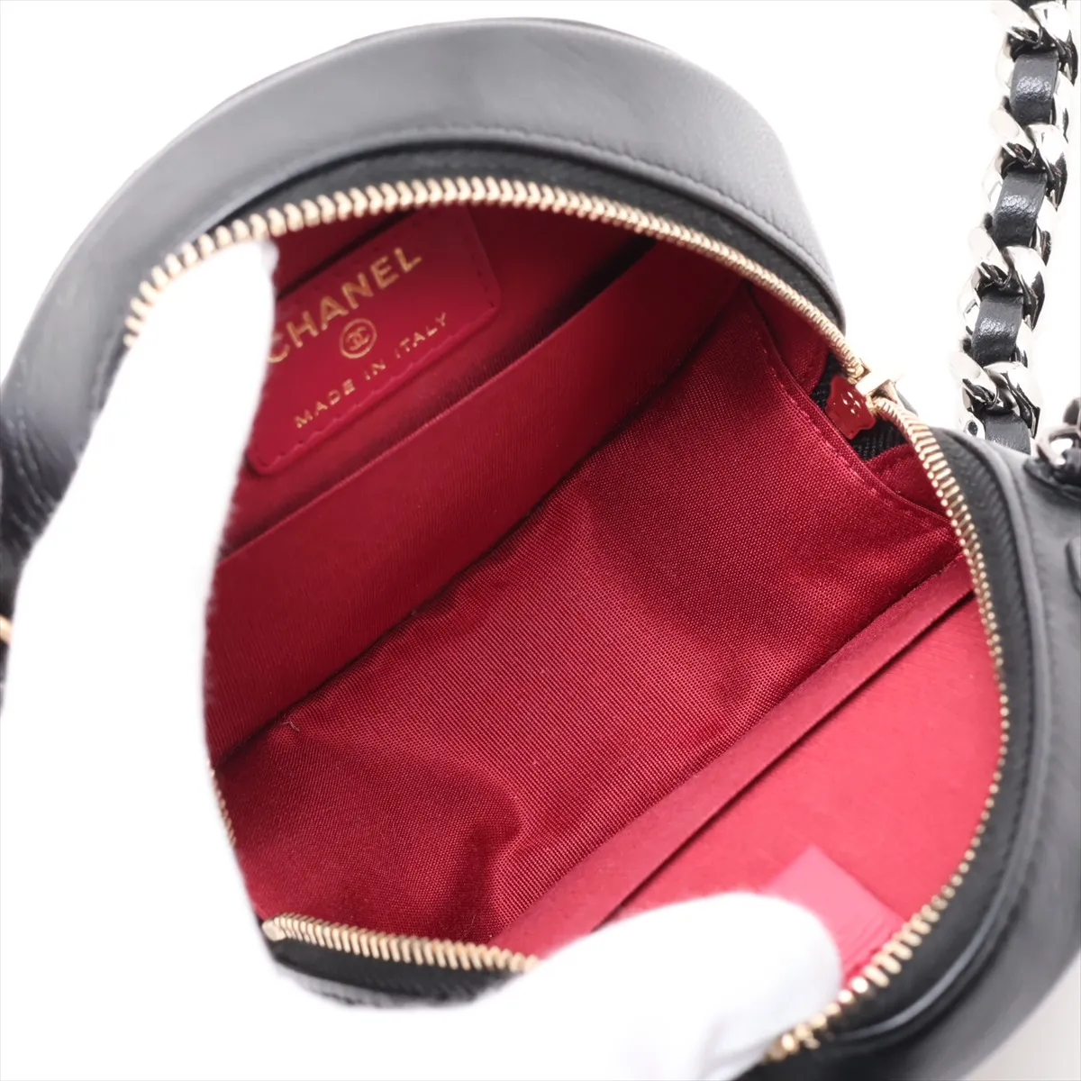 19 Lambskin Chain Shoulder Bag, Round, Black, Gold x Silver Hardware, 30172231 (Serial Number in the 30s) — view 6