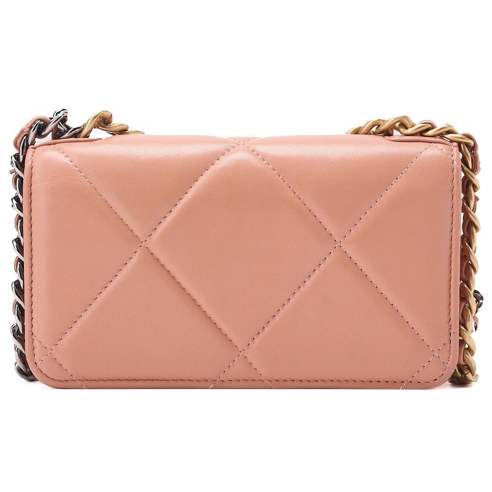 Lambskin Chanel 19 Chain Wallet, Salmon Pink — view 2