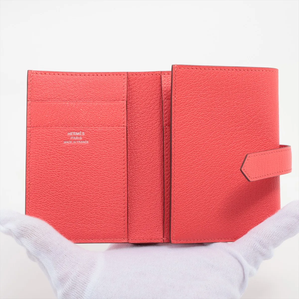 Hermès Bearn Combination Chevre Mysore Compact Wallet, Rouge Pivoine, Silver Hardware, K: 2025 — view 3