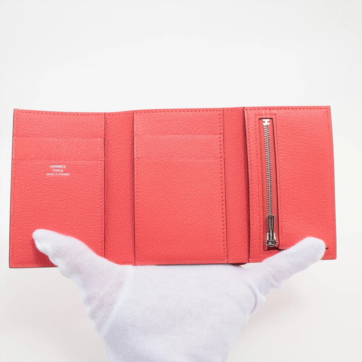 Hermès Bearn Combination Chevre Mysore Compact Wallet, Rouge Pivoine, Silver Hardware, K: 2025 — view 4
