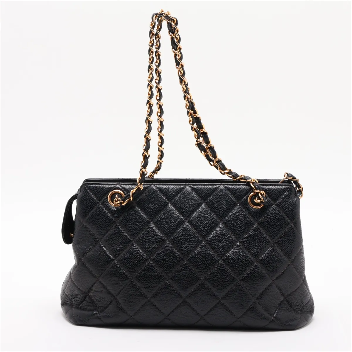 Matelassé Caviar Skin Chain Handbag, Black with Gold Hardware, 3793889 (Random Serial Number)