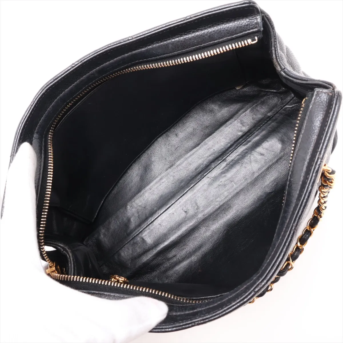 Matelassé Caviar Skin Chain Handbag, Black with Gold Hardware, 3793889 (Random Serial Number) — view 7