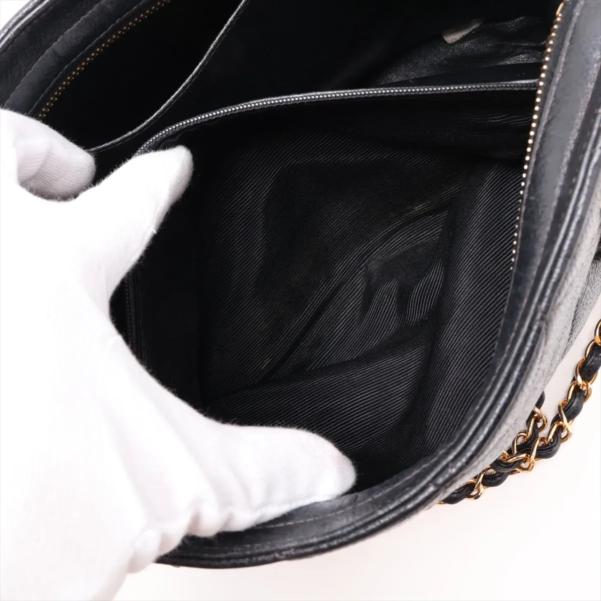 Matelassé Caviar Skin Chain Handbag, Black with Gold Hardware, 3793889 (Random Serial Number) — view 9