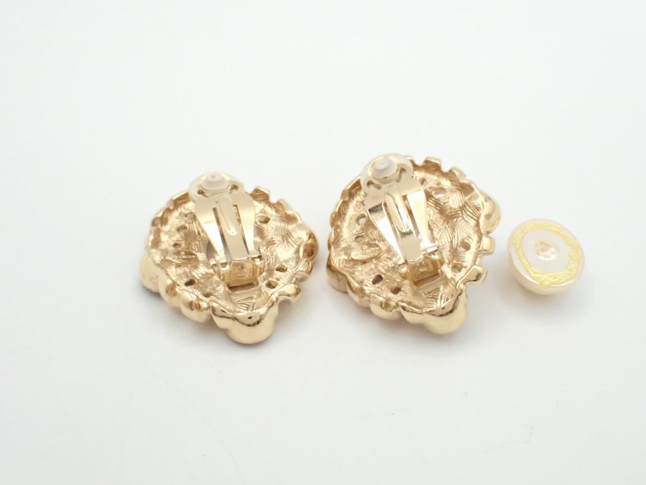 Faux pearl and colored stone earrings — view 2