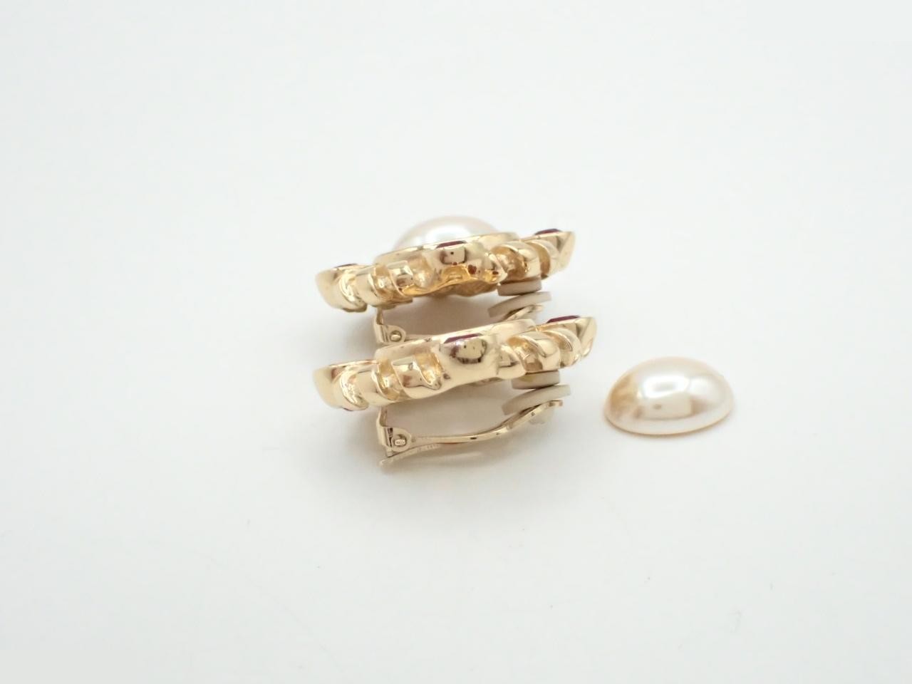 Faux pearl and colored stone earrings — view 3