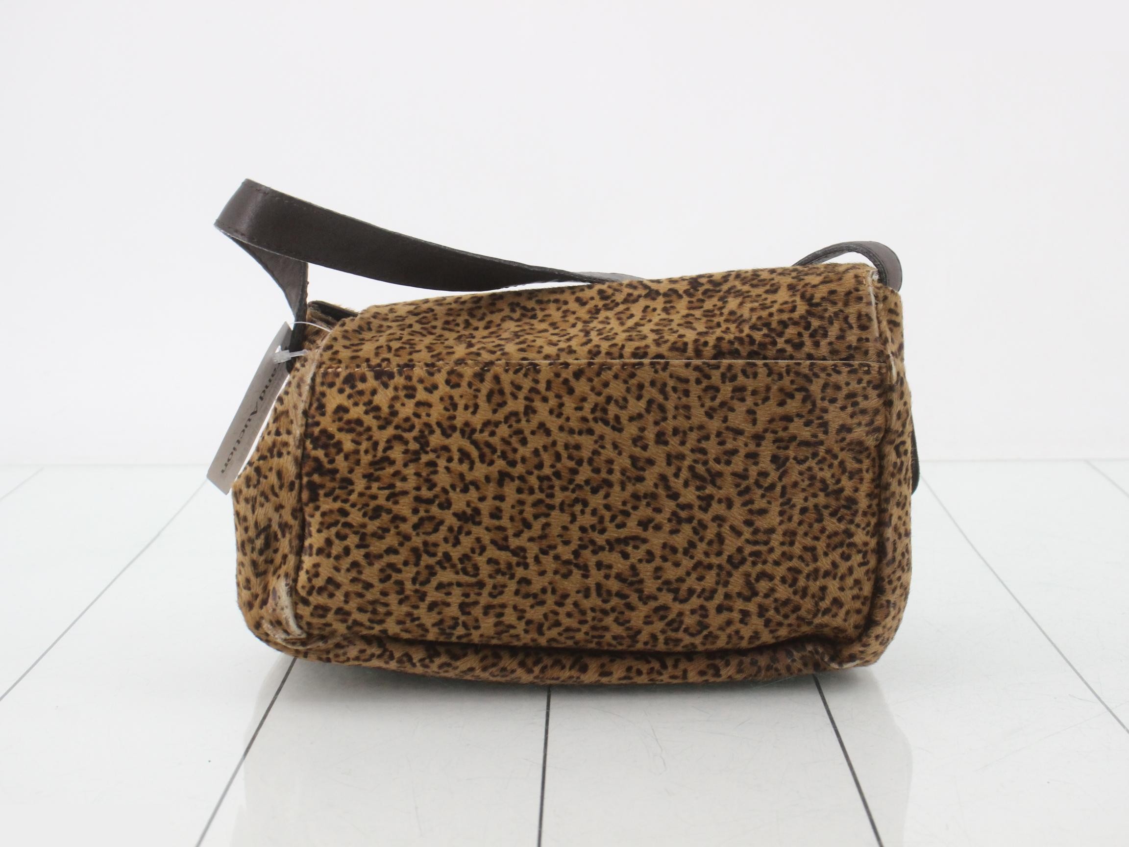 Leather leopard print shoulder bag, brown, silver hardware. — view 2