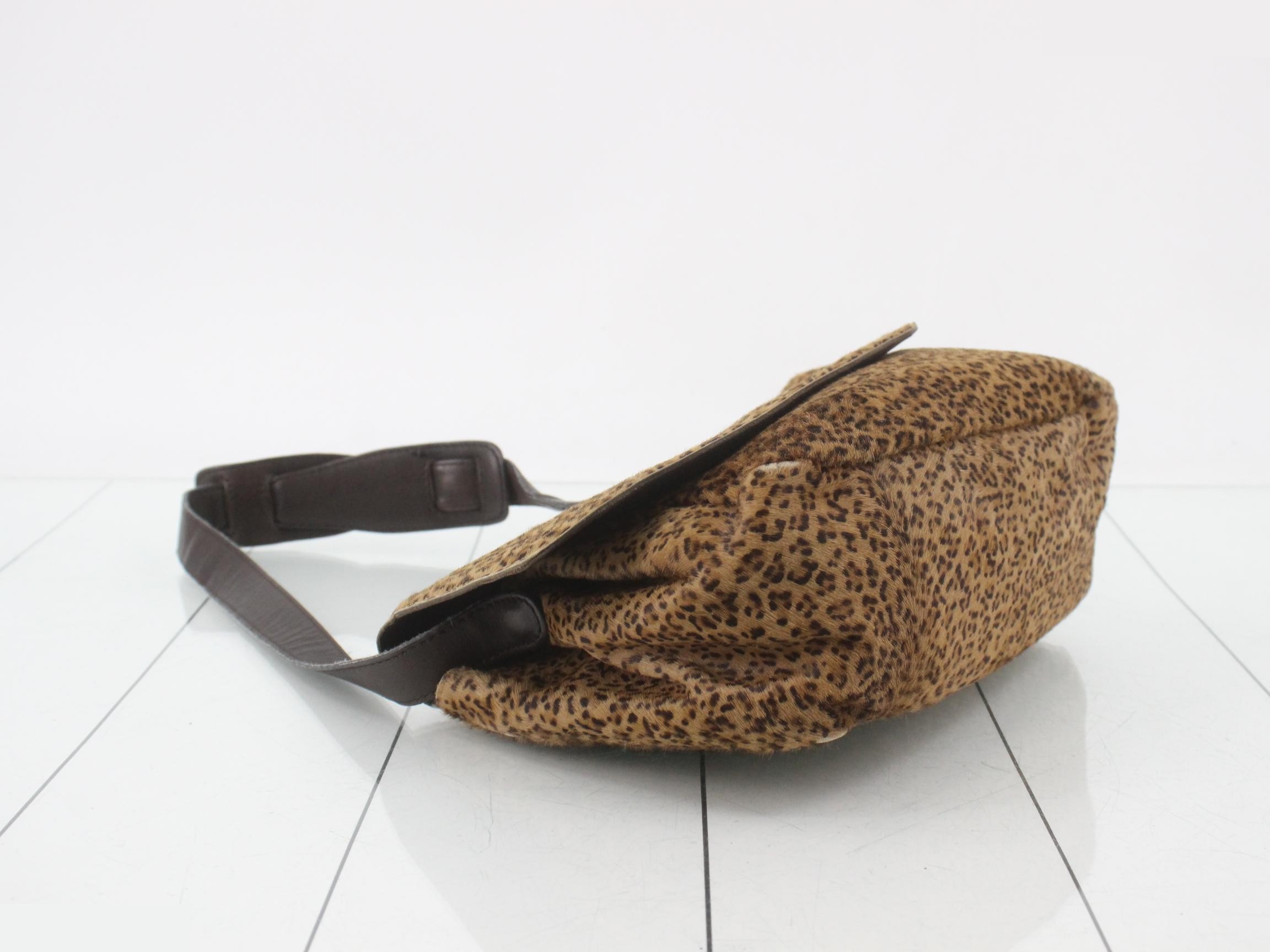 Leather leopard print shoulder bag, brown, silver hardware. — view 5
