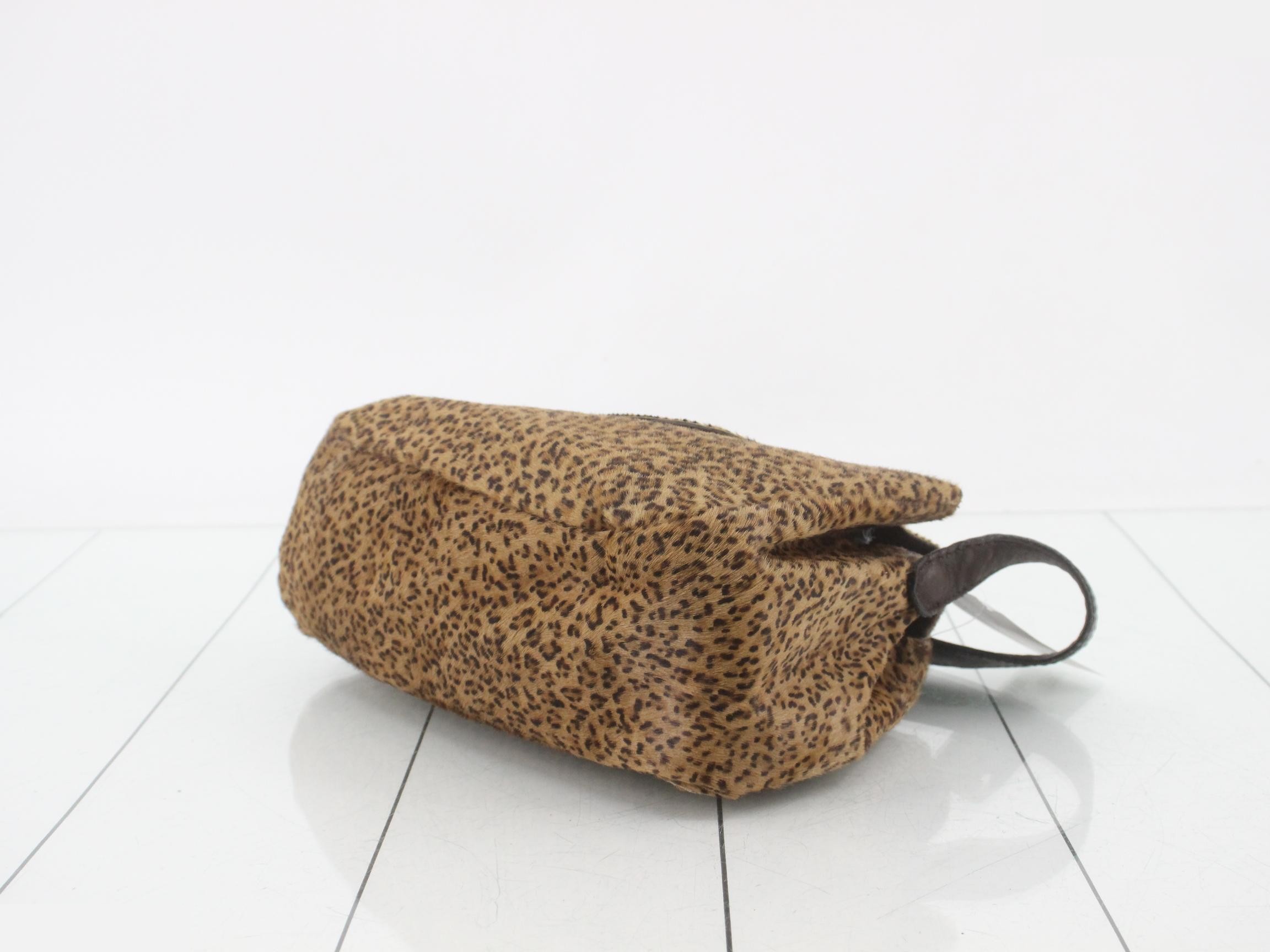 Leather leopard print shoulder bag, brown, silver hardware. — view 6
