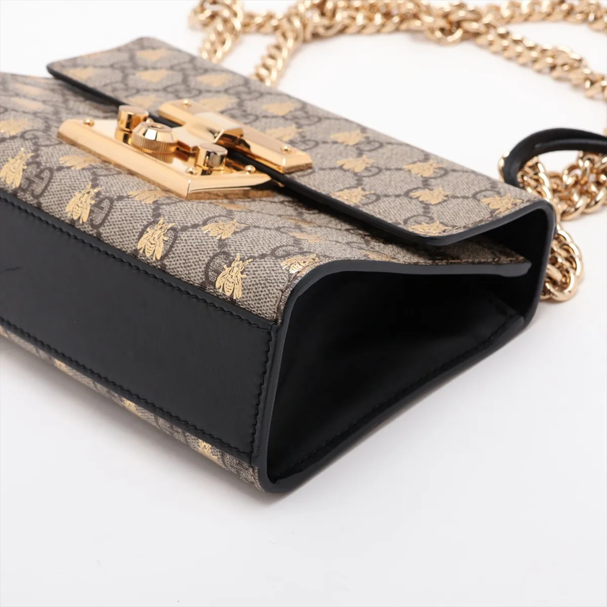 GG Supreme Padlock 409487 PVC x Leather Chain Shoulder Bag Beige x Black — view 3