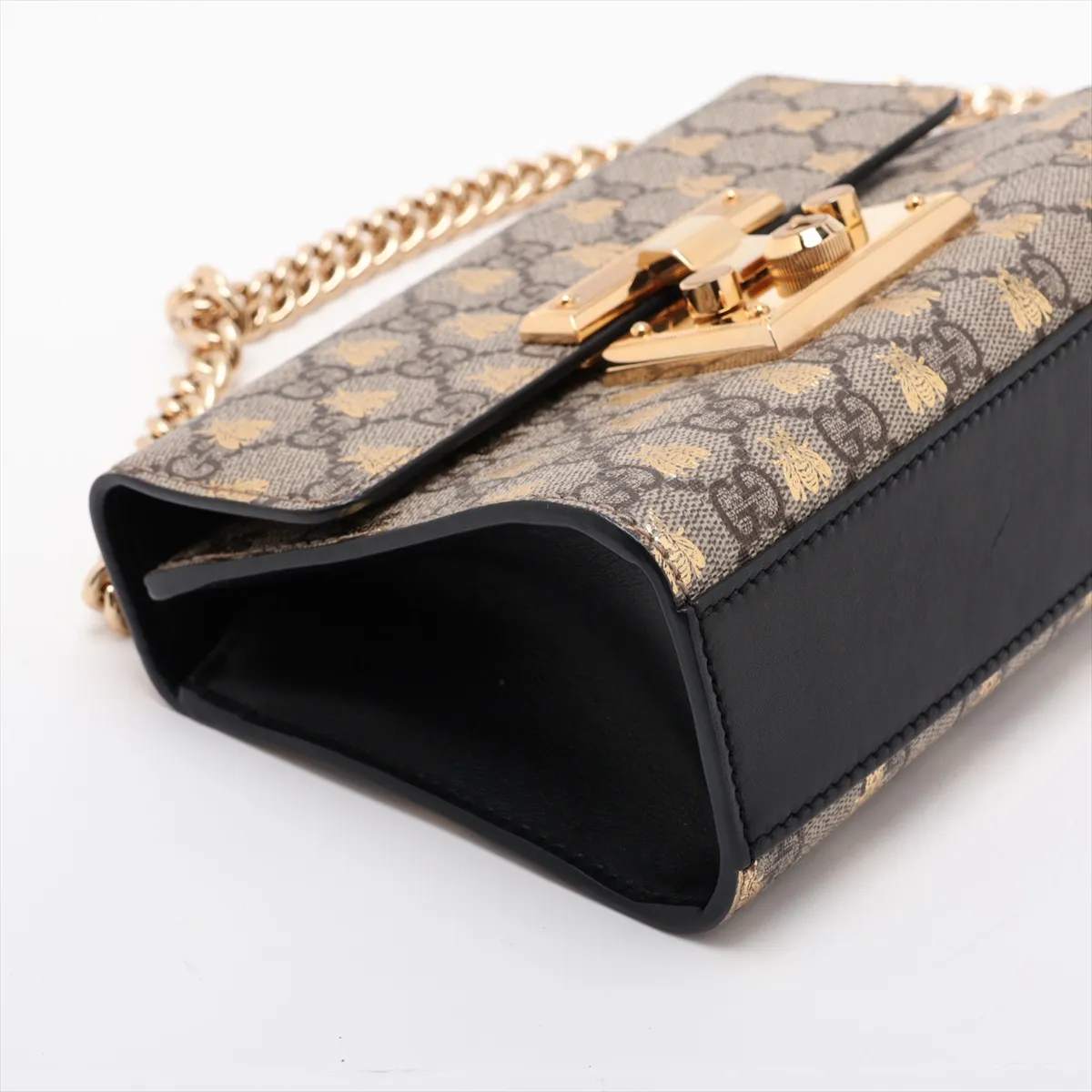 GG Supreme Padlock 409487 PVC x Leather Chain Shoulder Bag Beige x Black — view 4