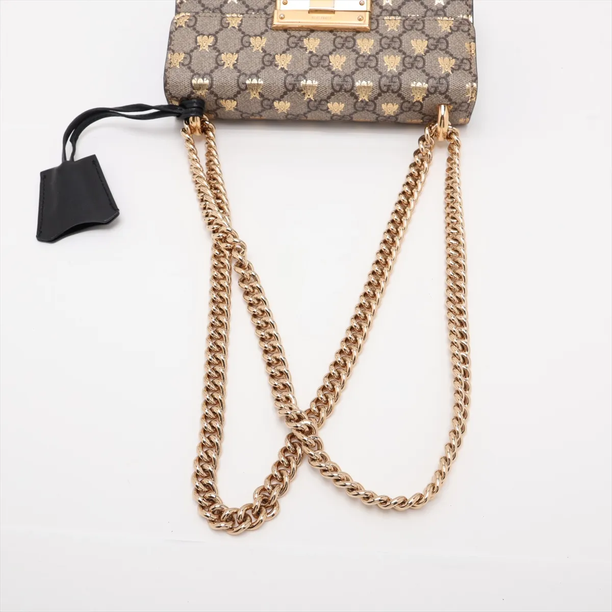 GG Supreme Padlock 409487 PVC x Leather Chain Shoulder Bag Beige x Black — view 5
