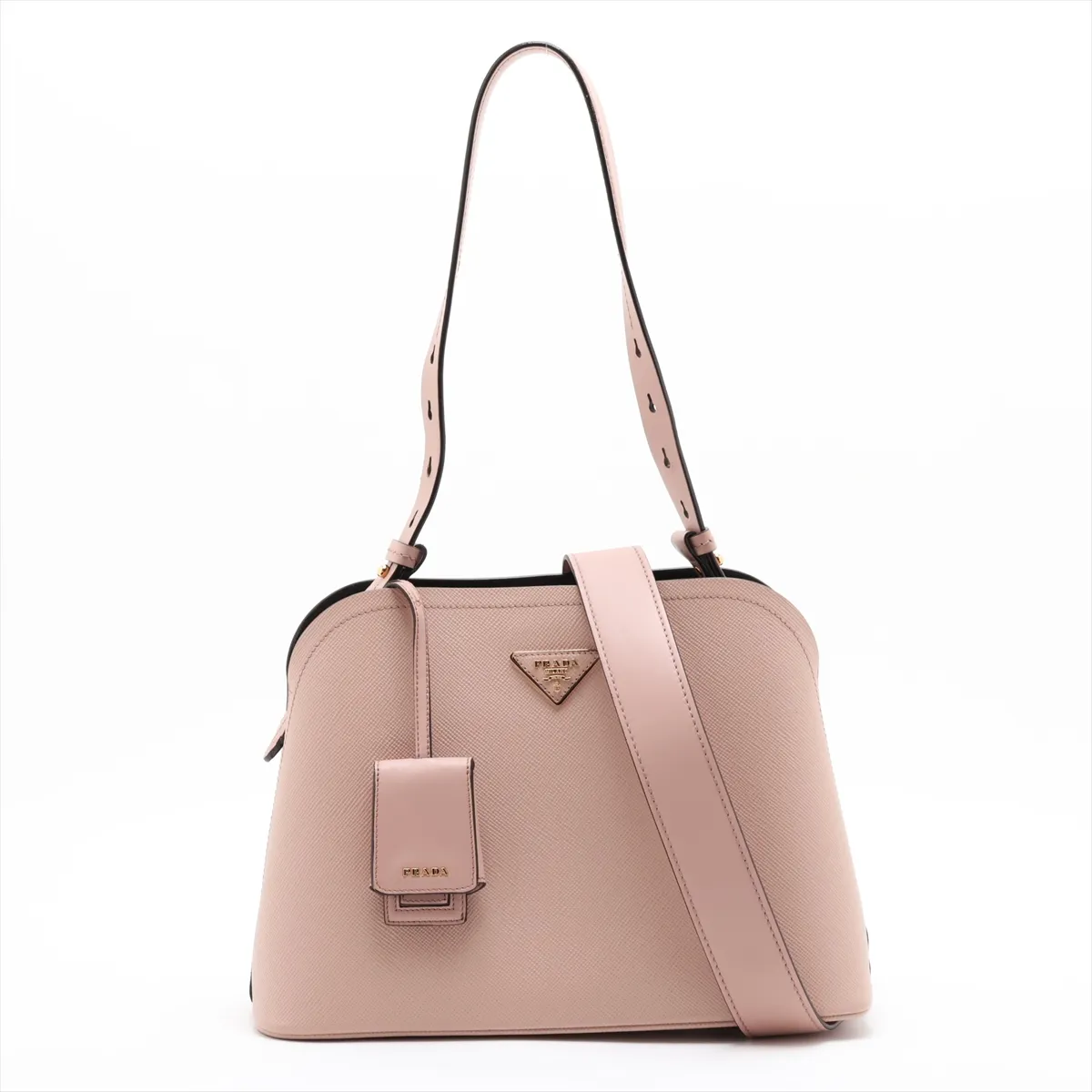 Saffiano Cuir 1BA251 Leather 2-Way Shoulder Bag, Pink Beige