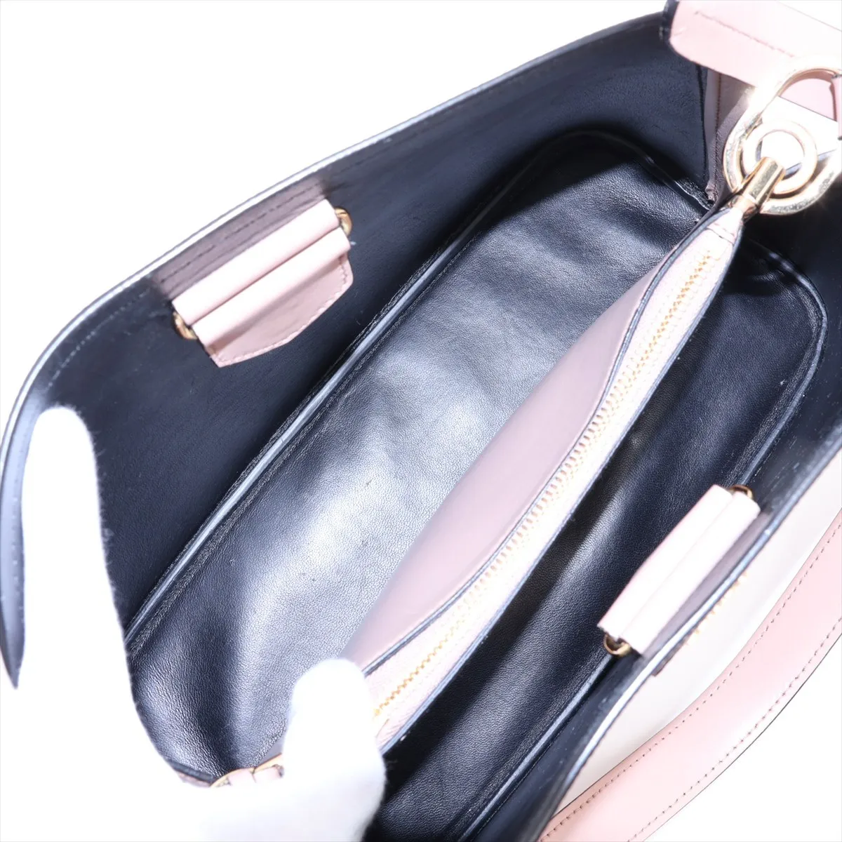 Saffiano Cuir 1BA251 Leather 2-Way Shoulder Bag, Pink Beige — view 8