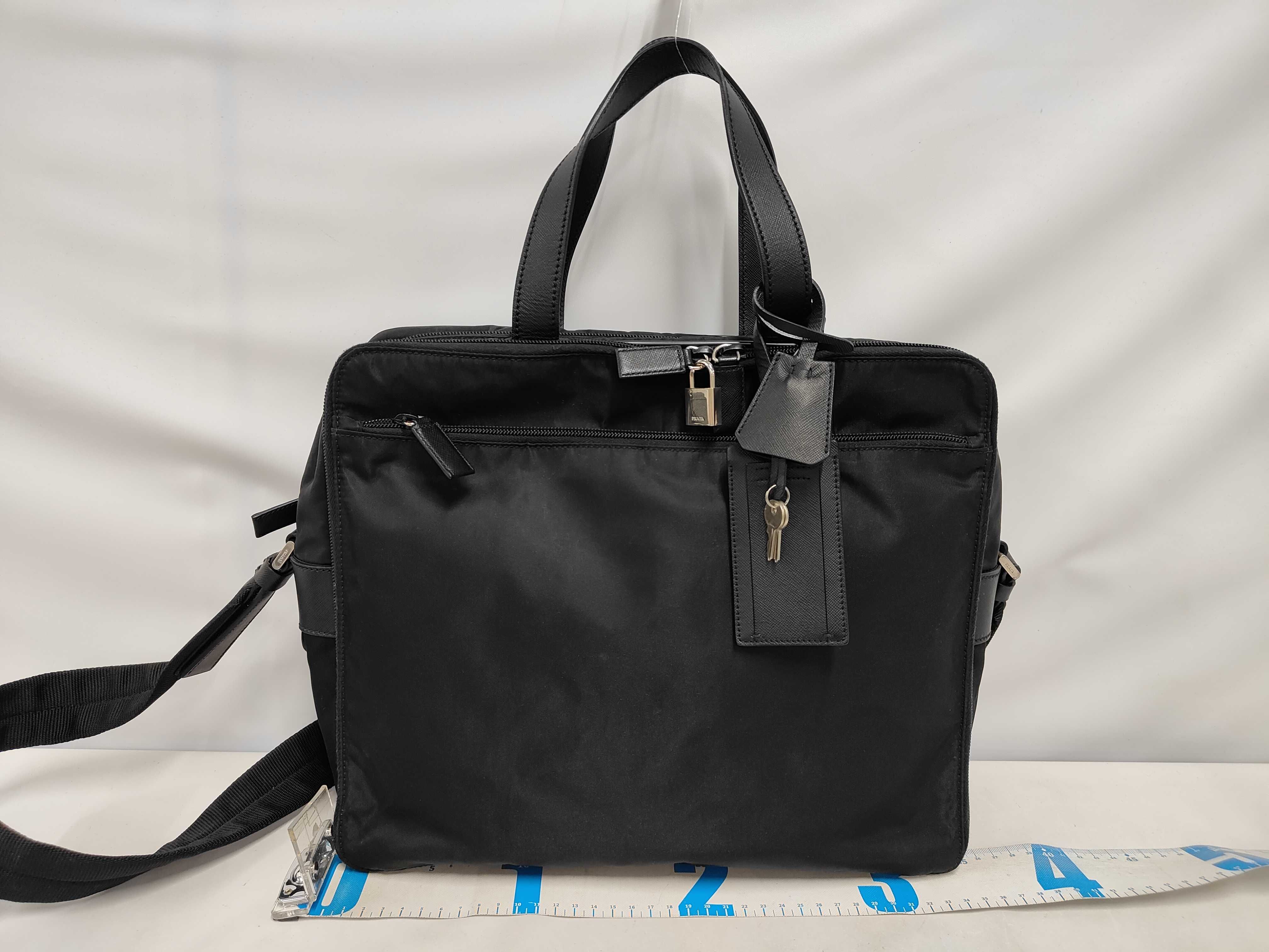 Nylon Leather Business Shoulder Bag, Black, with Serial Number Card, Padlock, Key Pouch. — view 2