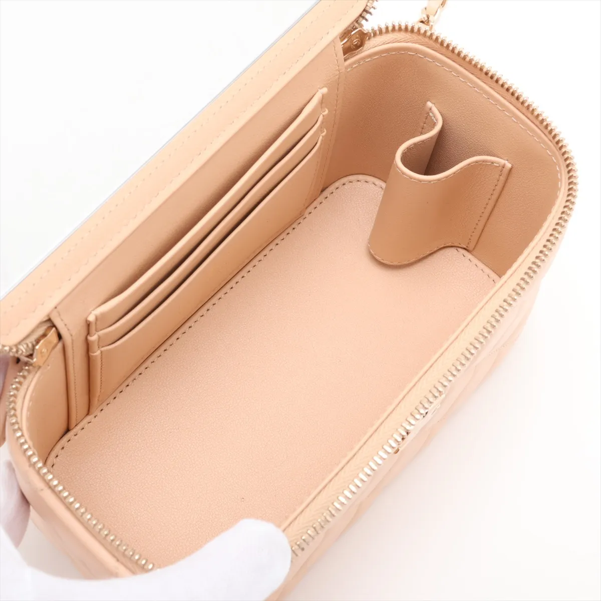 Matelassé Lambskin Chain Shoulder Bag Vanity Case Beige Gold Hardware C5380LA9 Random Serial Number — view 8