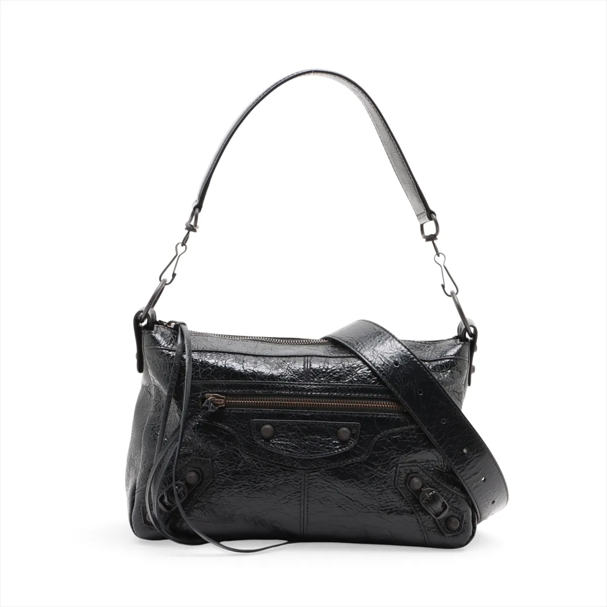 Le City Moto Small Leather 2-Way Shoulder Bag, Black 866057