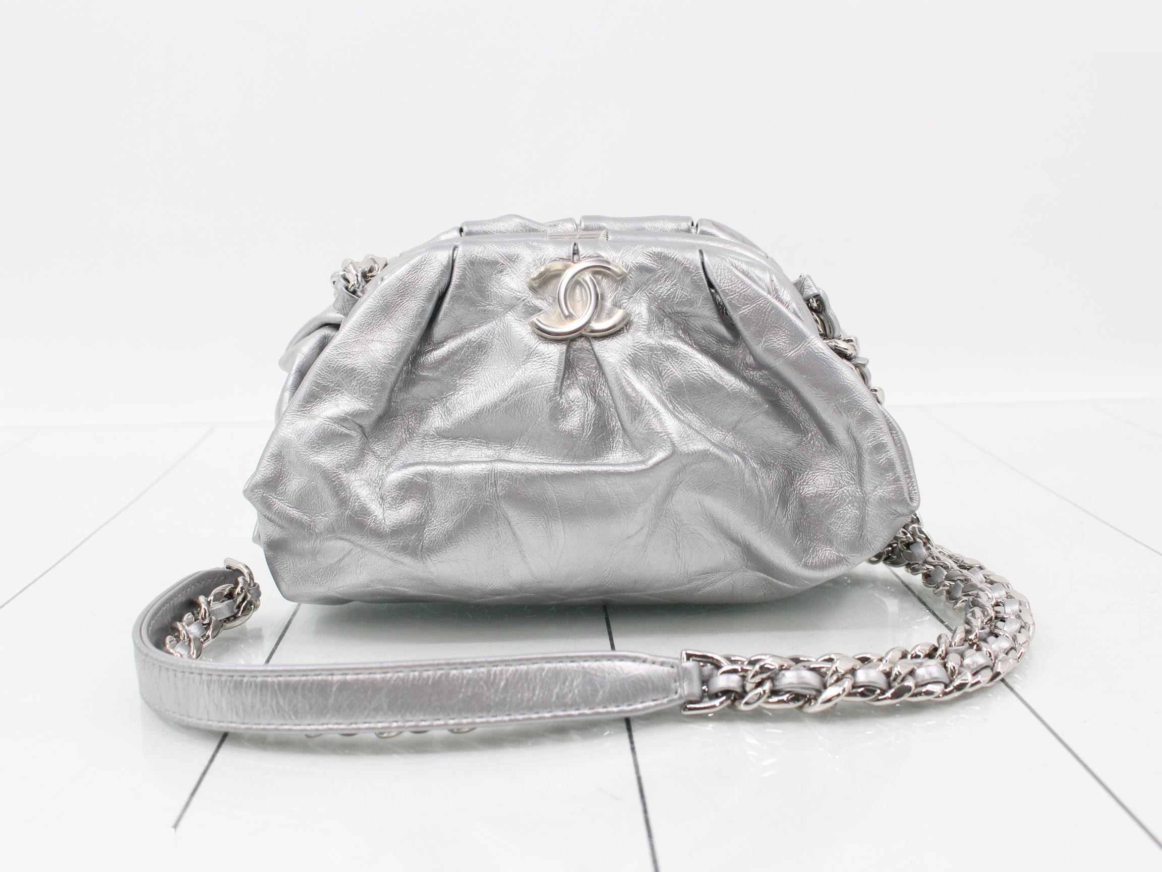 Leather Coco Mark Chain Shoulder Bag, Silver Color