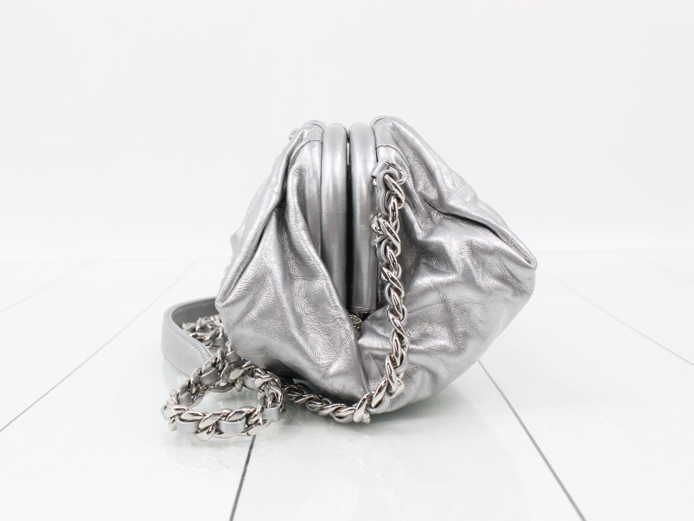 Leather Coco Mark Chain Shoulder Bag, Silver Color — view 3