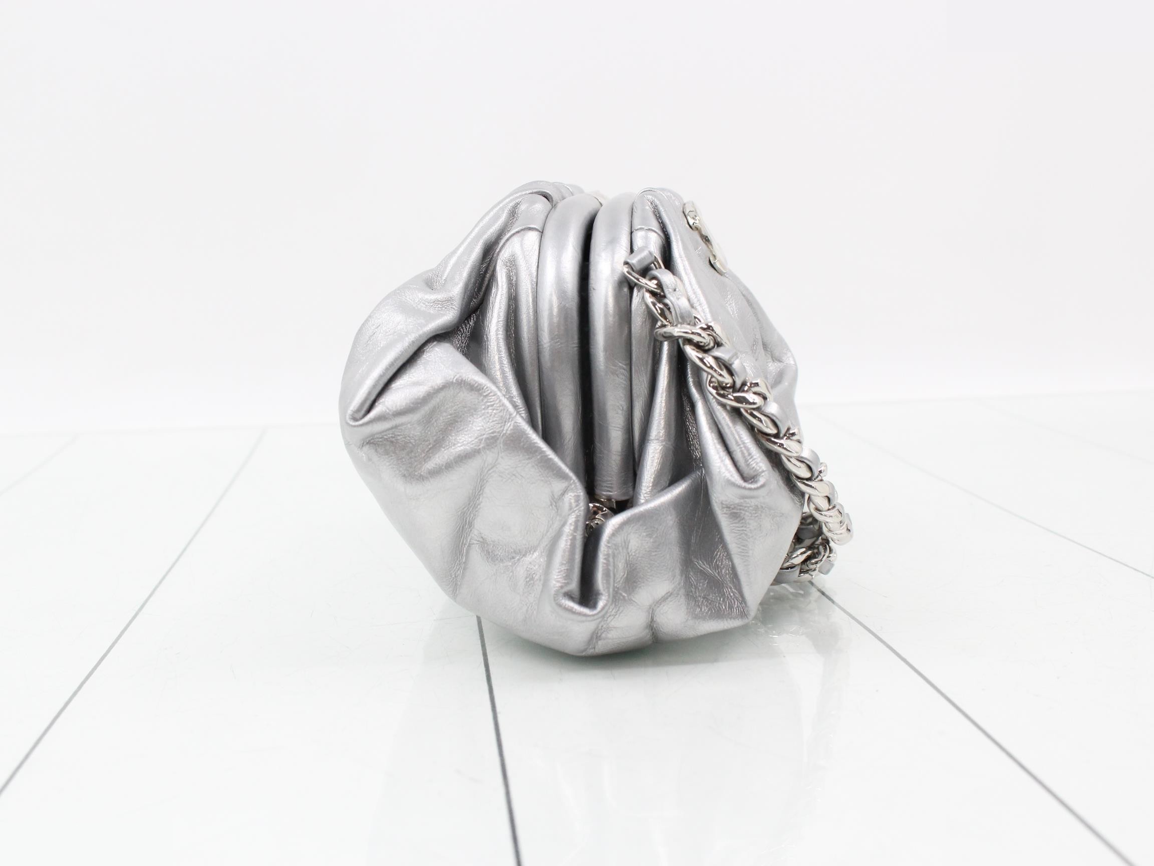Leather Coco Mark Chain Shoulder Bag, Silver Color — view 4