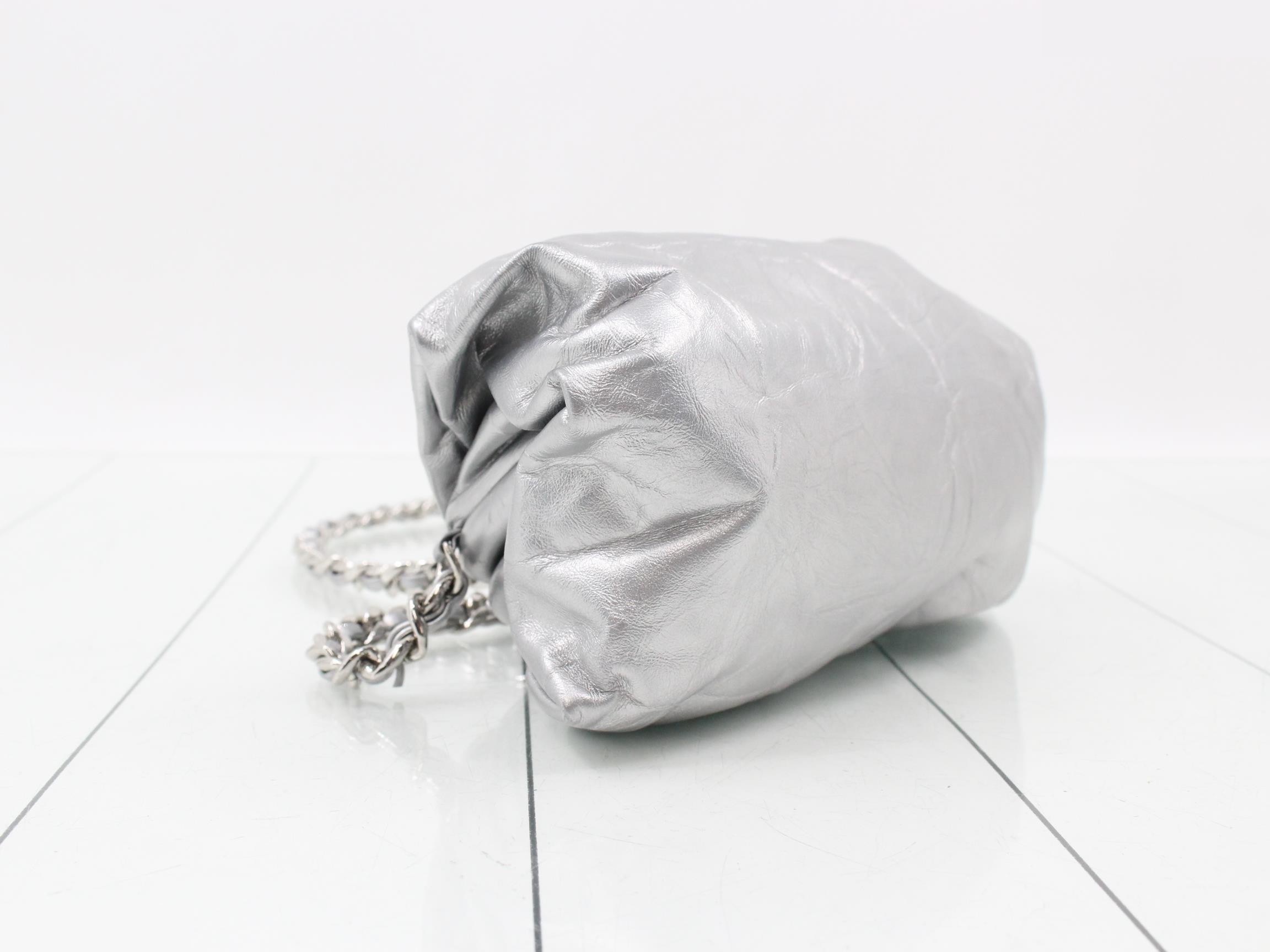 Leather Coco Mark Chain Shoulder Bag, Silver Color — view 5