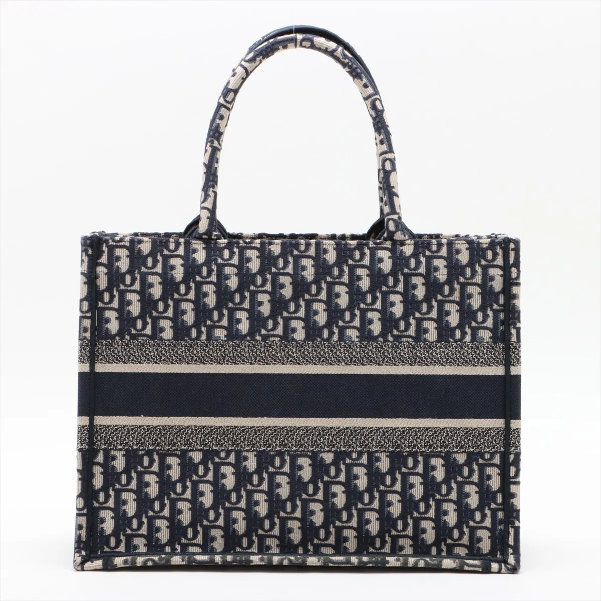 Oblique Book Tote Medium Canvas Tote Bag Navy x Green — view 2