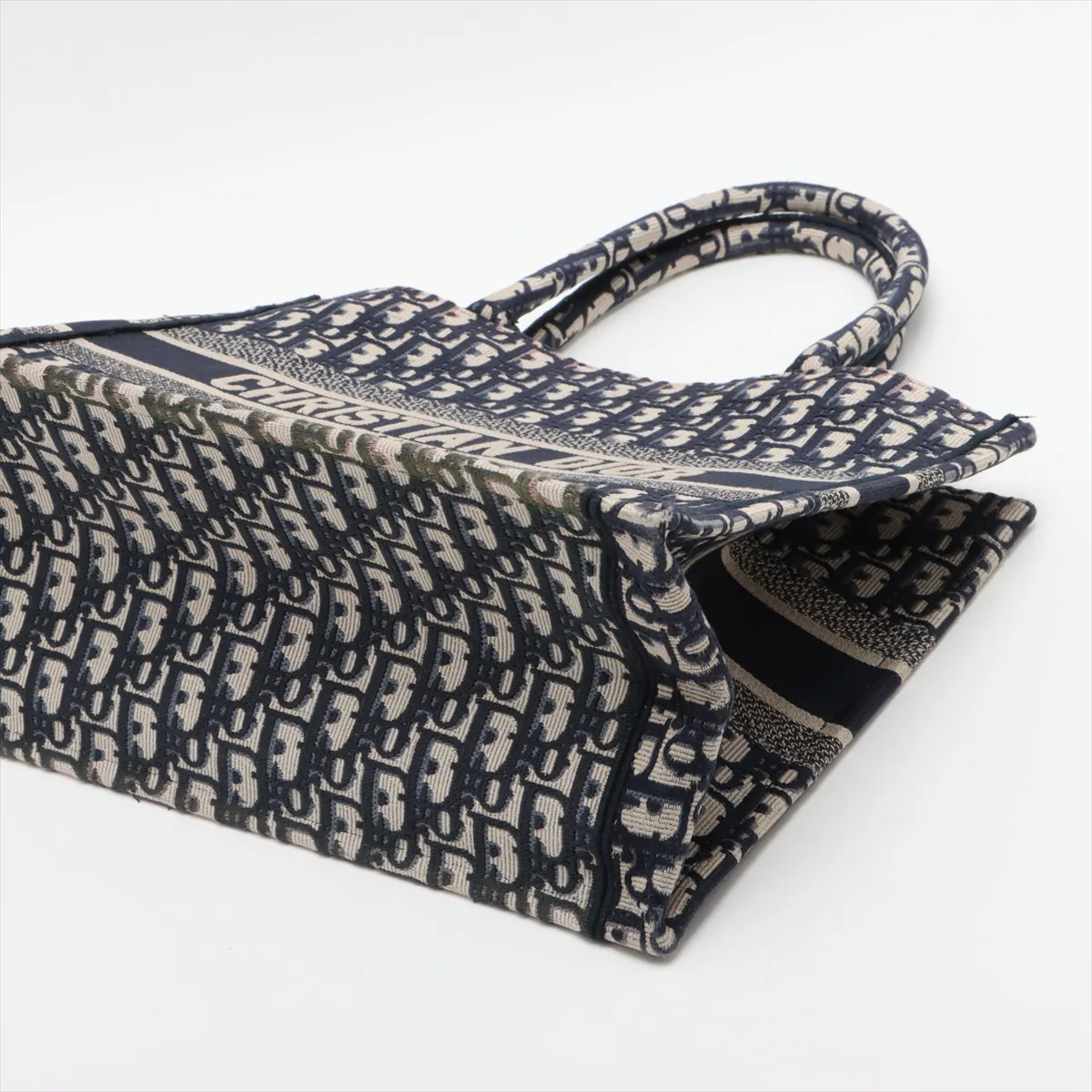 Oblique Book Tote Medium Canvas Tote Bag Navy x Green — view 3