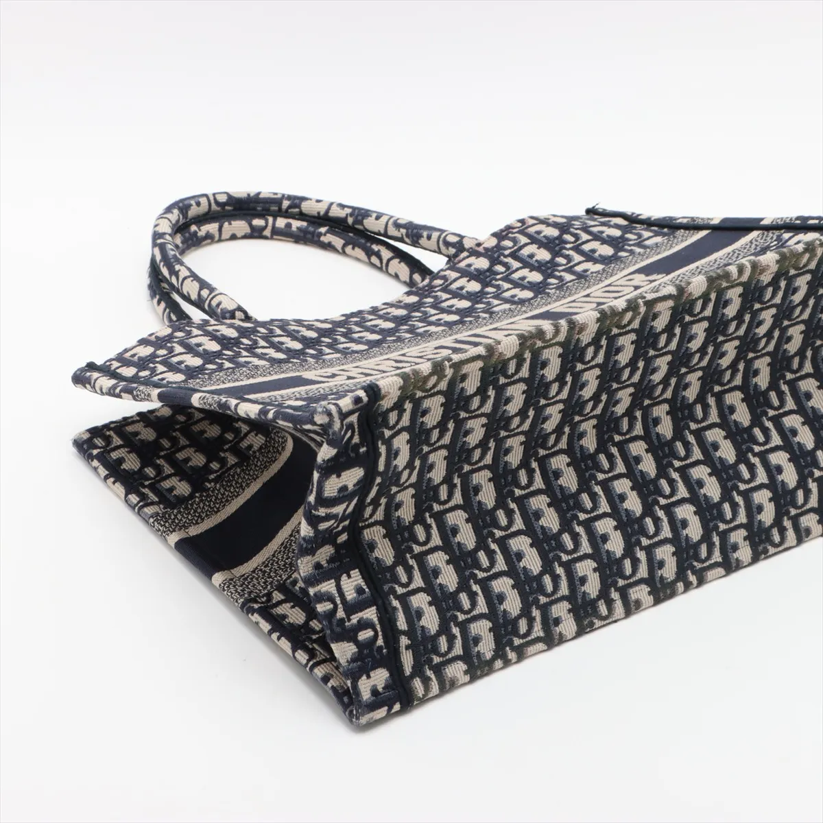 Oblique Book Tote Medium Canvas Tote Bag Navy x Green — view 4