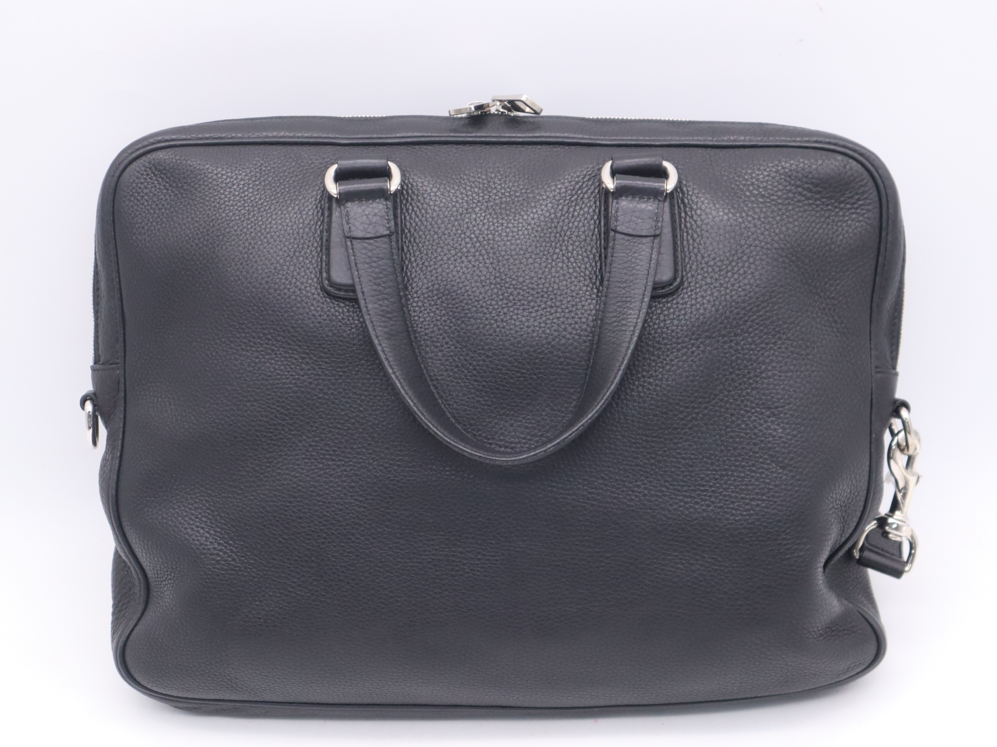 322057 Leather Briefcase with Shoulder Strap, Black, Silver Hardware, Handbag — view 2