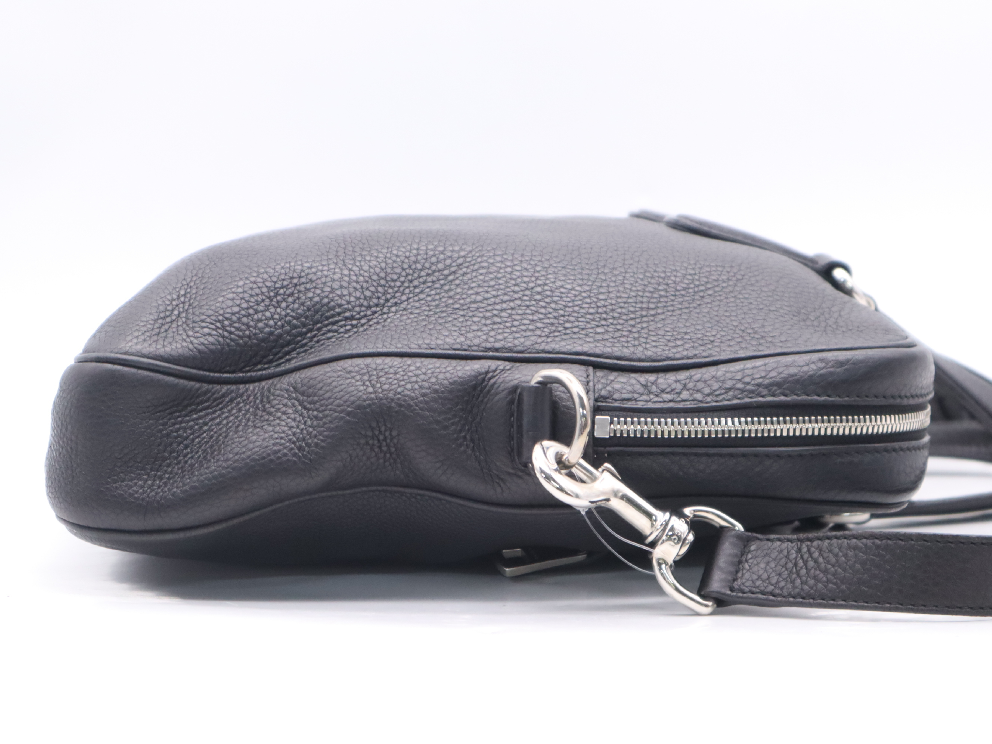322057 Leather Briefcase with Shoulder Strap, Black, Silver Hardware, Handbag — view 5