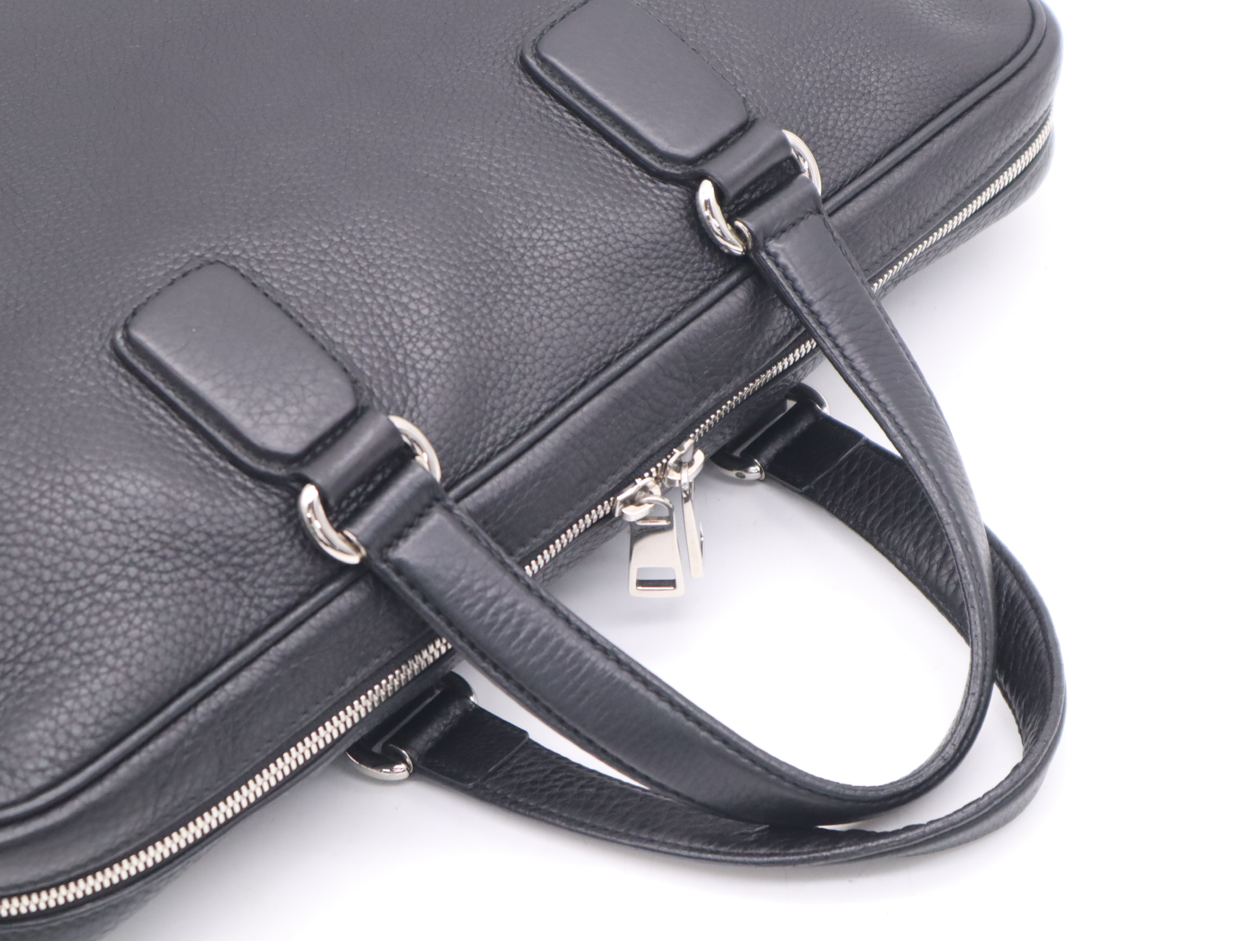 322057 Leather Briefcase with Shoulder Strap, Black, Silver Hardware, Handbag — view 6