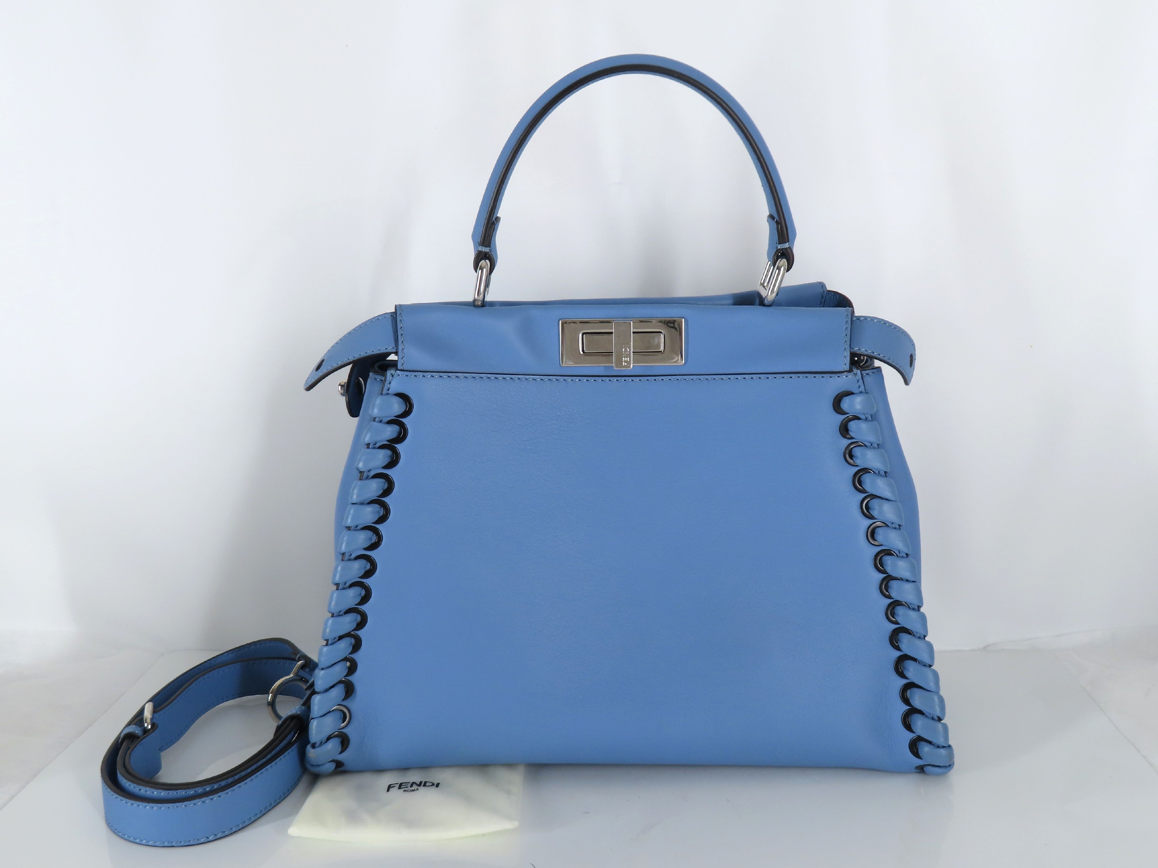 Peekaboo Regular Leather 2-Way Handbag, Blue, 8BN290 (Handbag)
