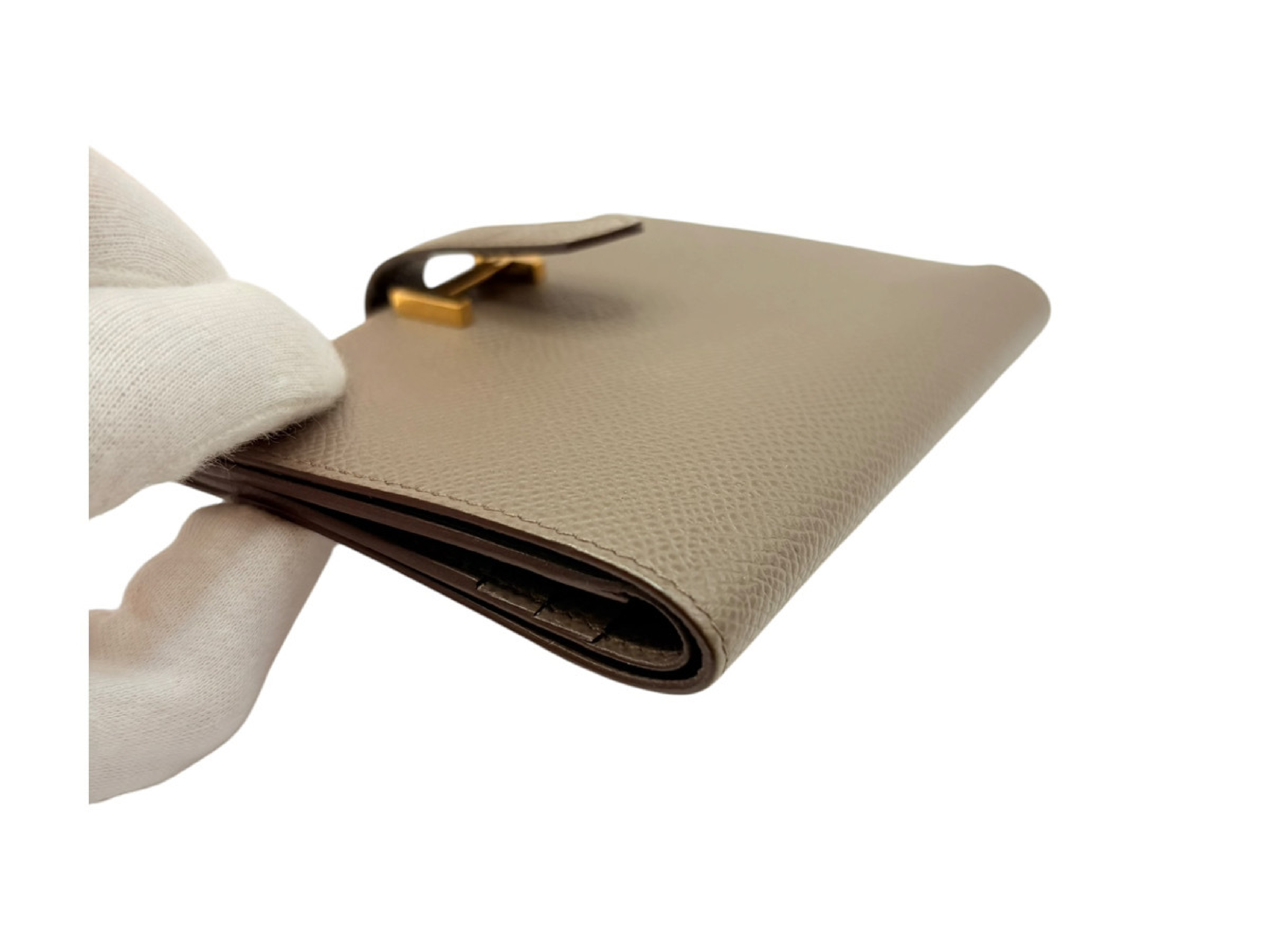Bearn Compact Wallet, Veau Epsom Leather, Etoupe, Gold Hardware, Y Stamp — view 4
