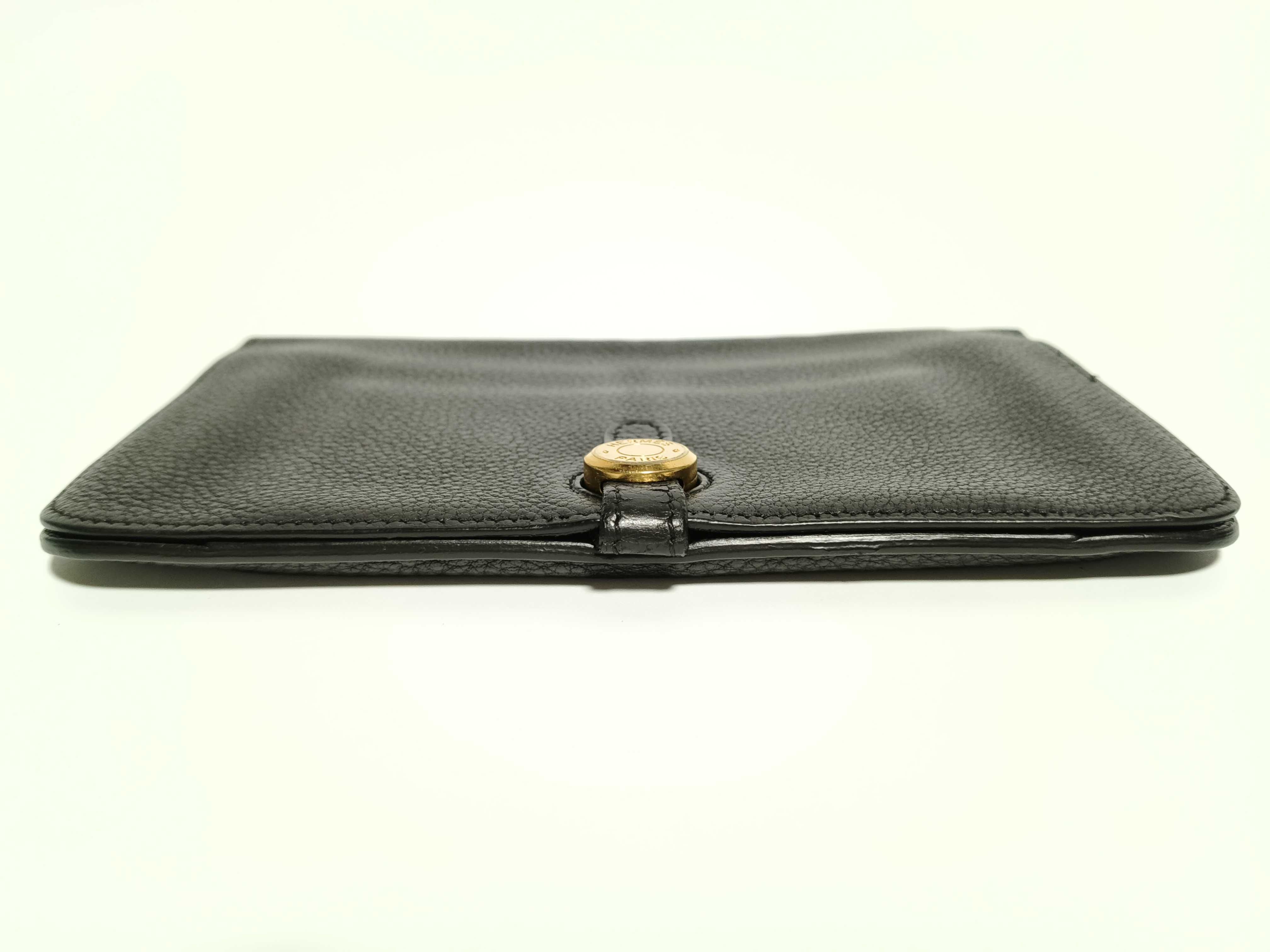 Dogon Leather Bi-fold Long Wallet, Black, with Stamp, Bill Compartment — view 3