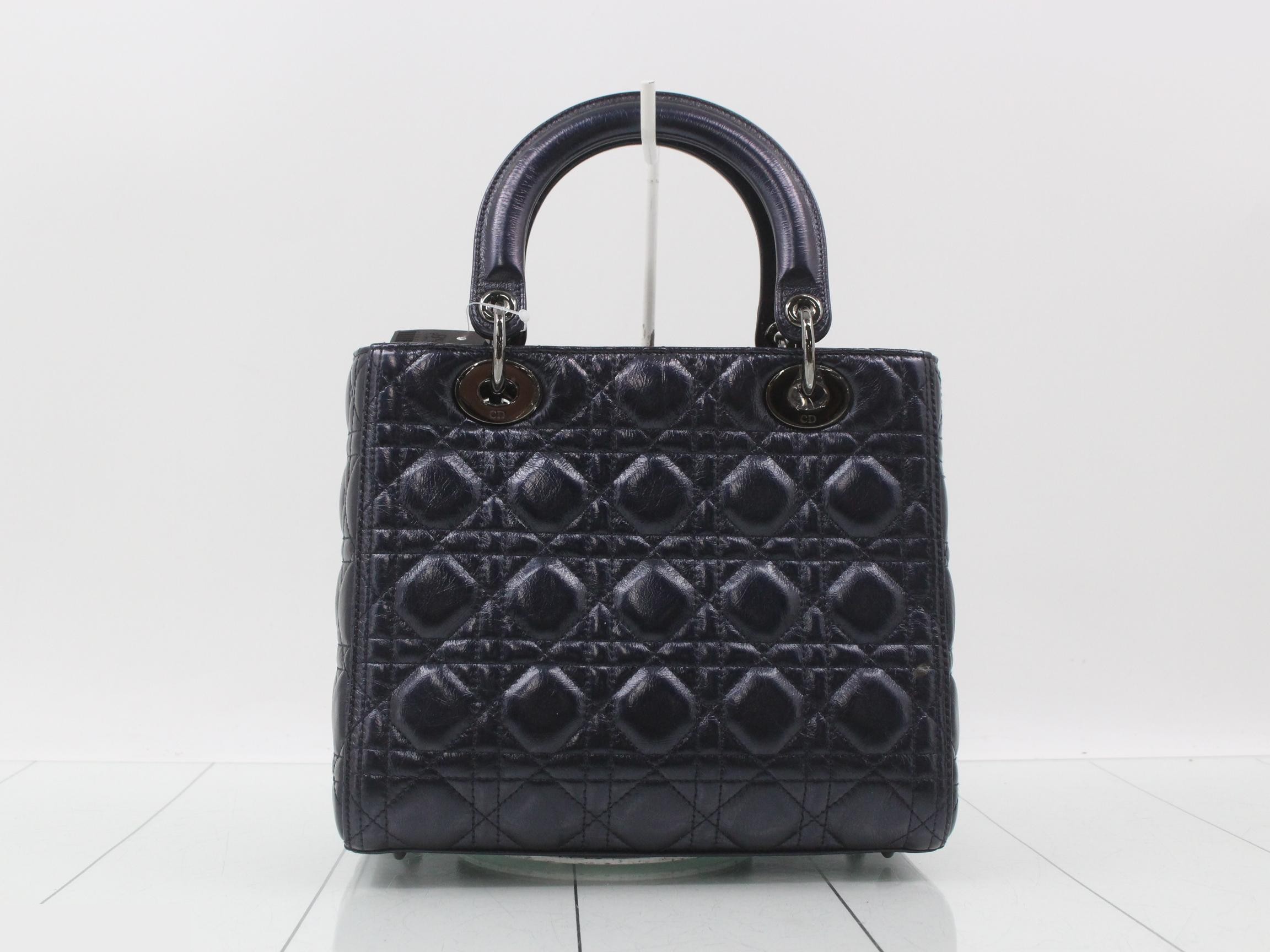 Lady Dior Cannage Lambskin 2-Way Handbag, Navy — view 2