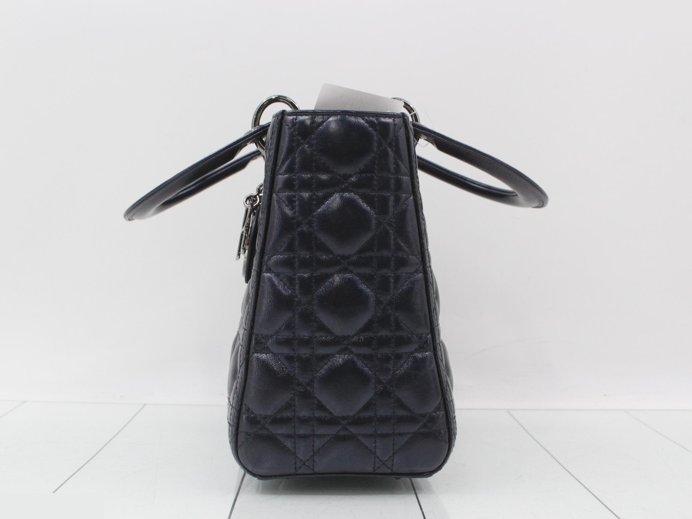 Lady Dior Cannage Lambskin 2-Way Handbag, Navy — view 3