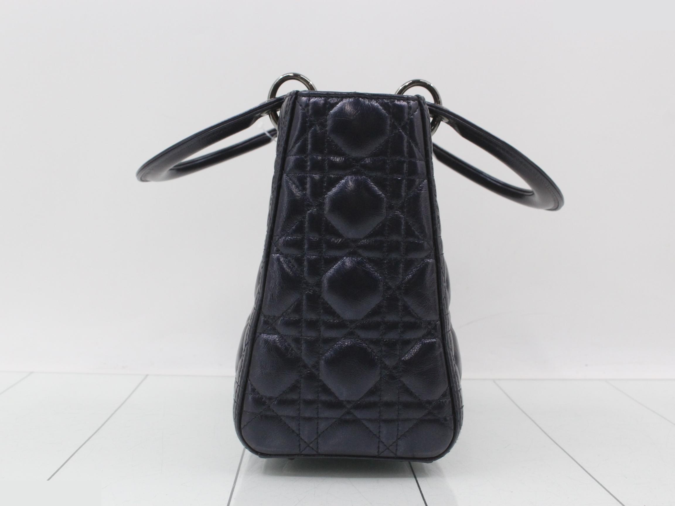 Lady Dior Cannage Lambskin 2-Way Handbag, Navy — view 4
