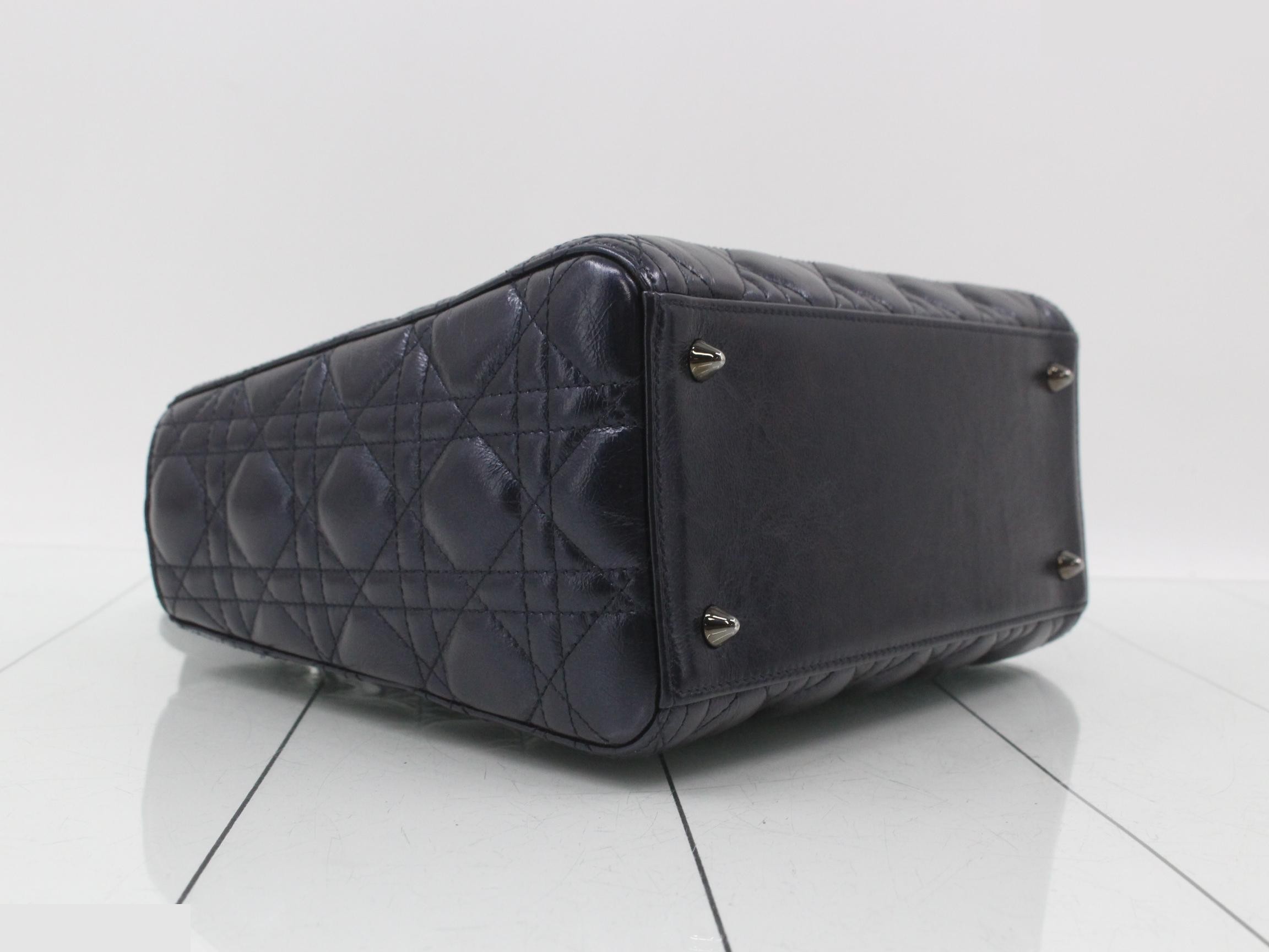 Lady Dior Cannage Lambskin 2-Way Handbag, Navy — view 5