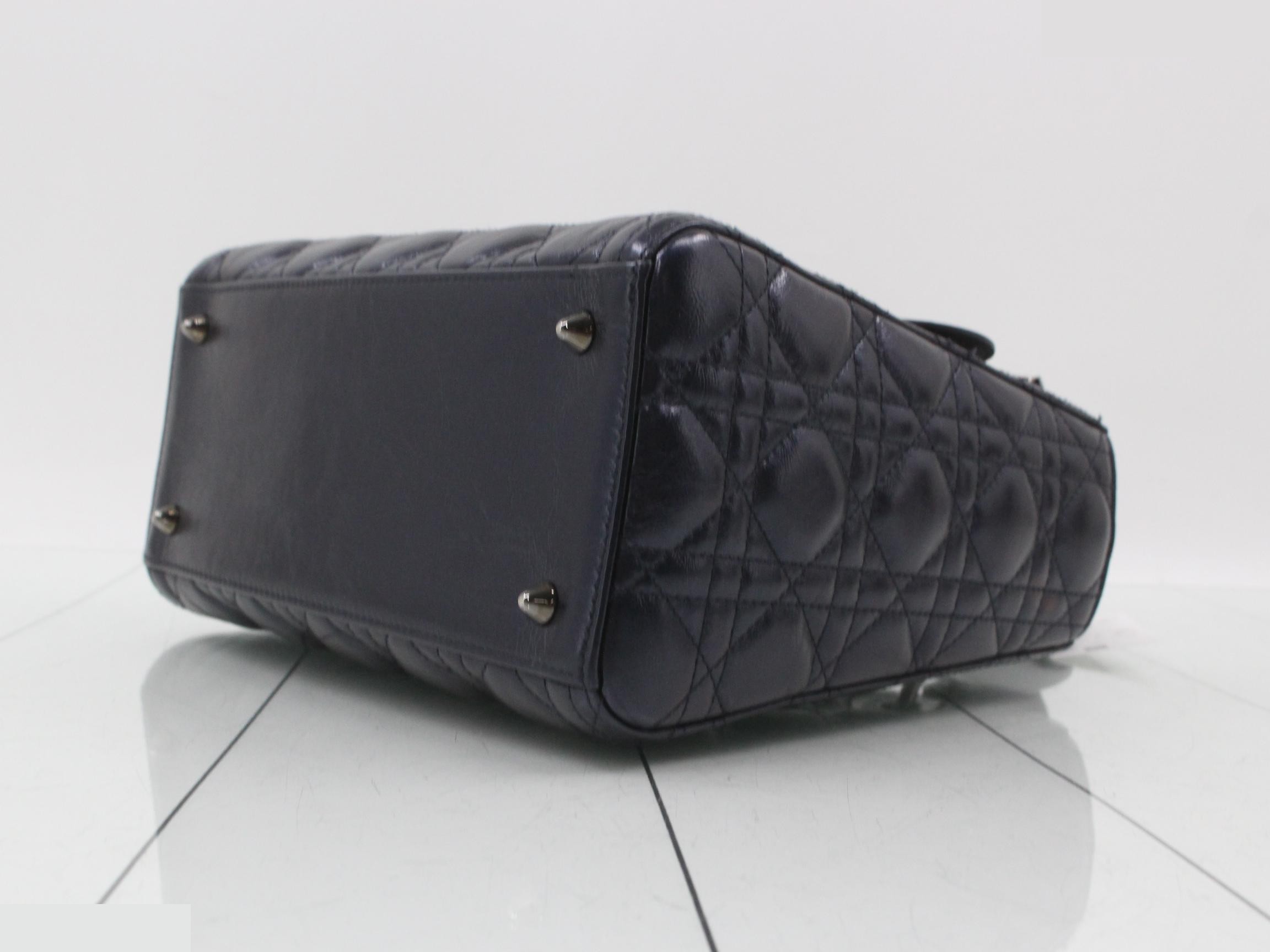 Lady Dior Cannage Lambskin 2-Way Handbag, Navy — view 6