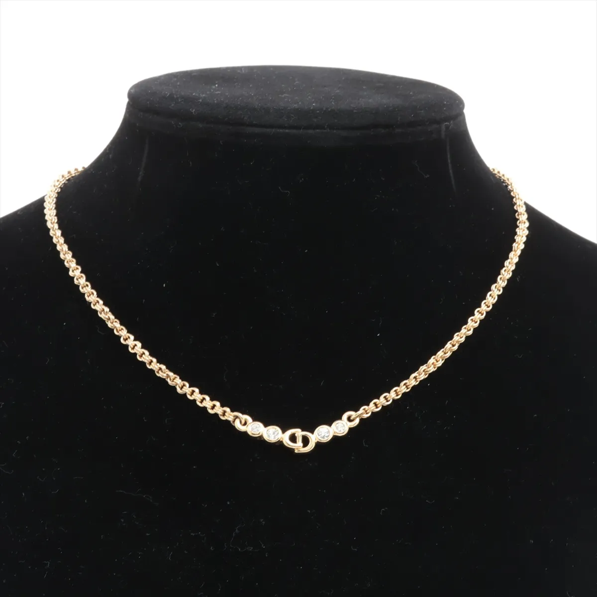 CD logo necklace, gold plated with rhinestones. Shows signs of wear, — view 5