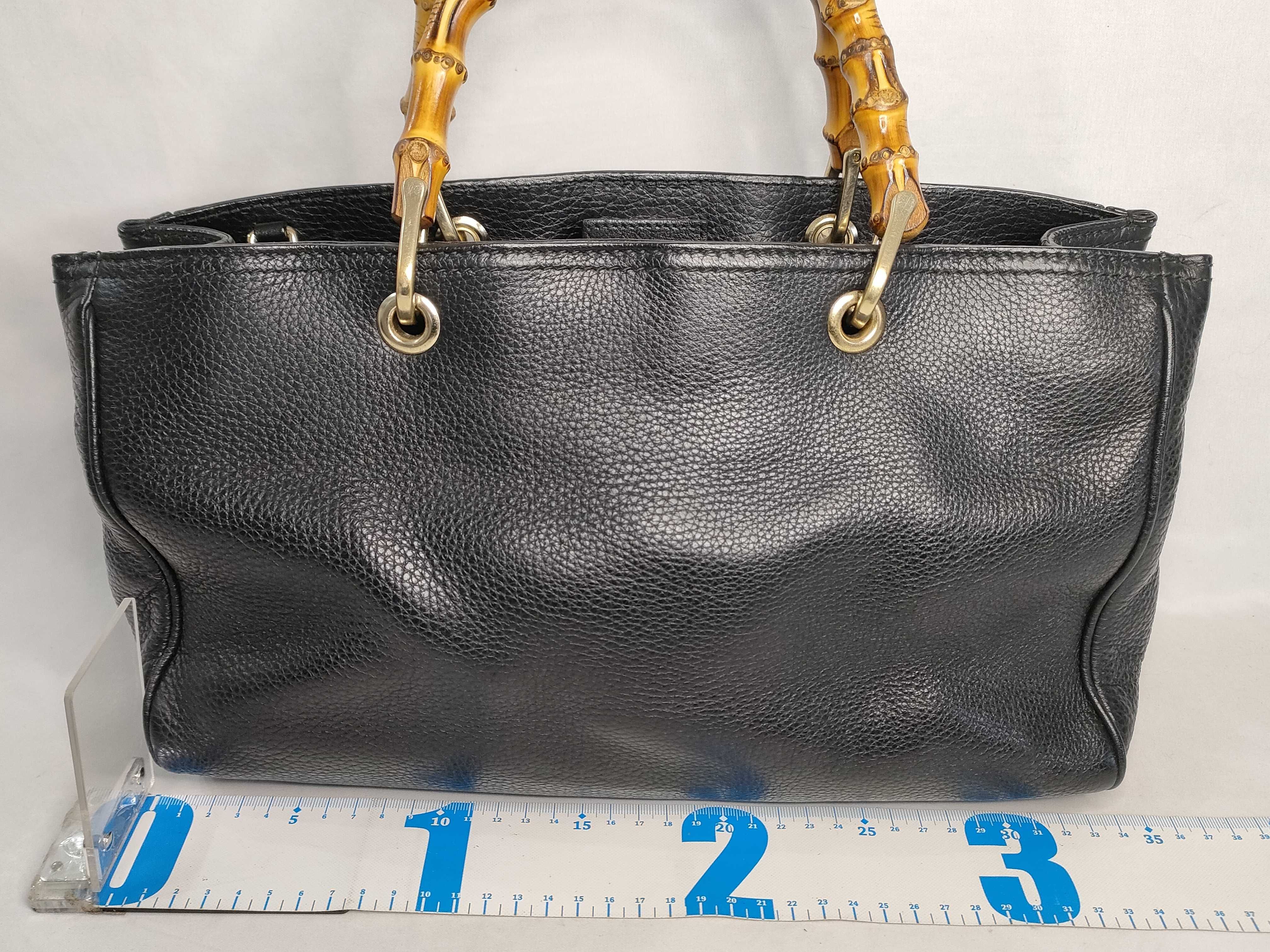 Bamboo Shopper Medium Size Leather Tote Bag Handbag 2-Way Shoulder Bag Black 323660 Handbag — view 2