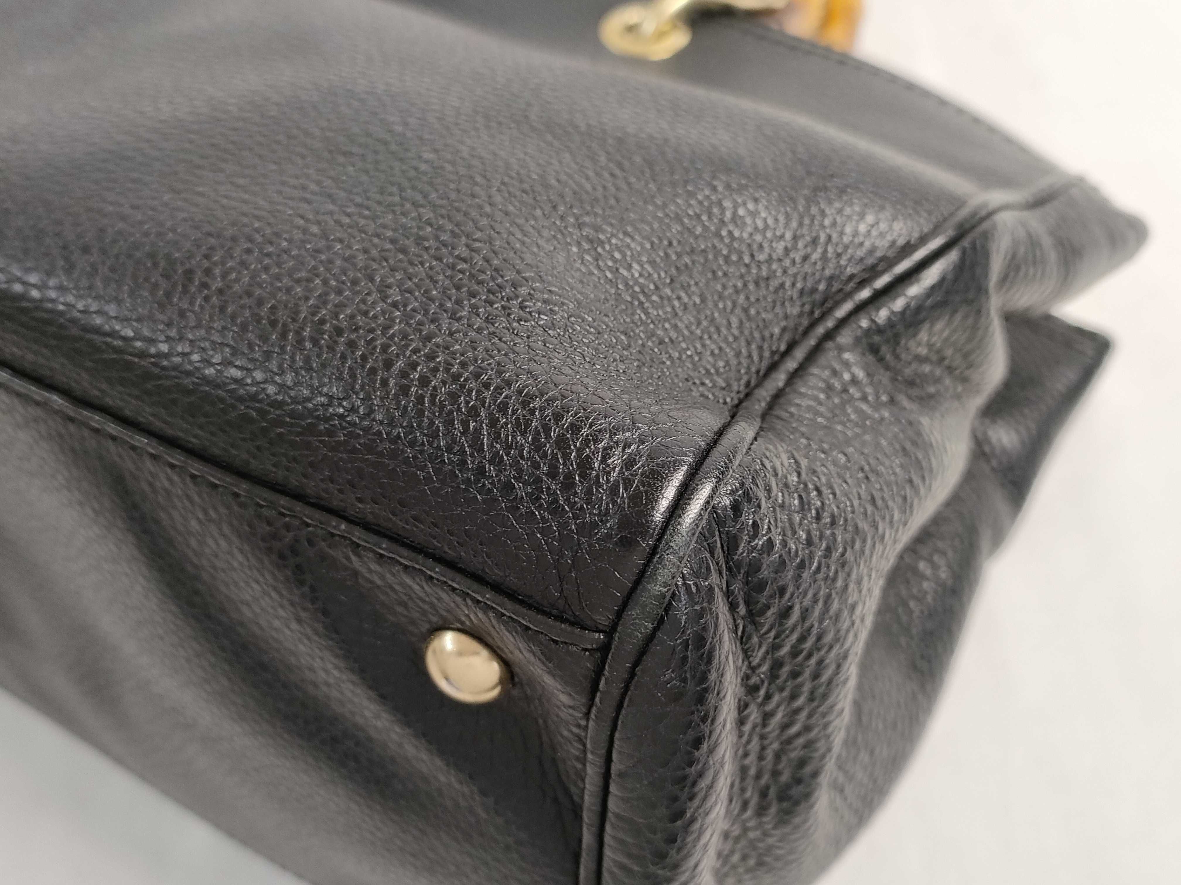 Bamboo Shopper Medium Size Leather Tote Bag Handbag 2-Way Shoulder Bag Black 323660 Handbag — view 6
