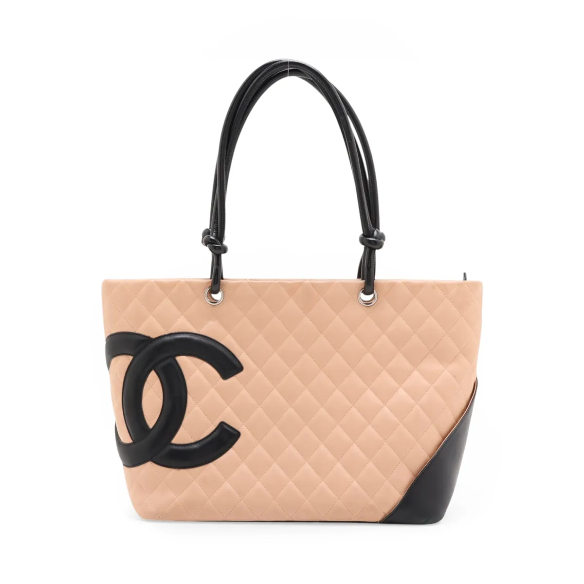 Cambon Line Lambskin Tote Bag, Beige x Black, Silver Hardware, 9122011, Series 9