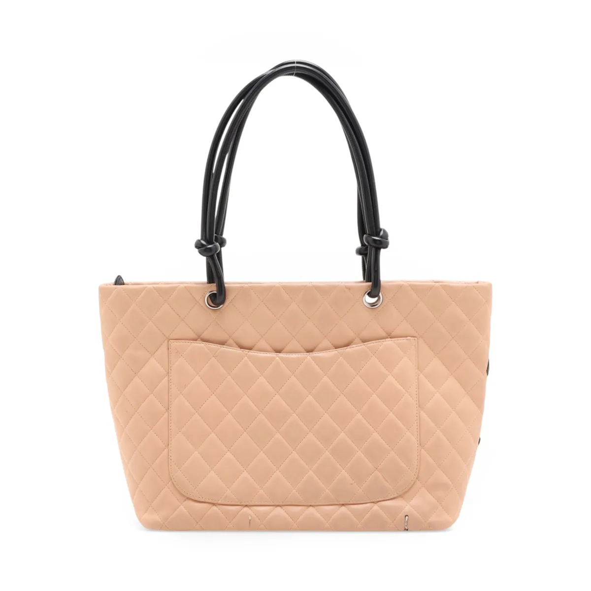 Cambon Line Lambskin Tote Bag, Beige x Black, Silver Hardware, 9122011, Series 9 — view 2