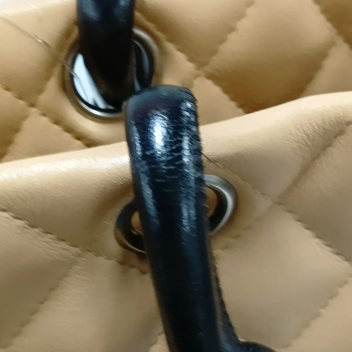 Cambon Line Lambskin Tote Bag, Beige x Black, Silver Hardware, 9122011, Series 9 — view 15