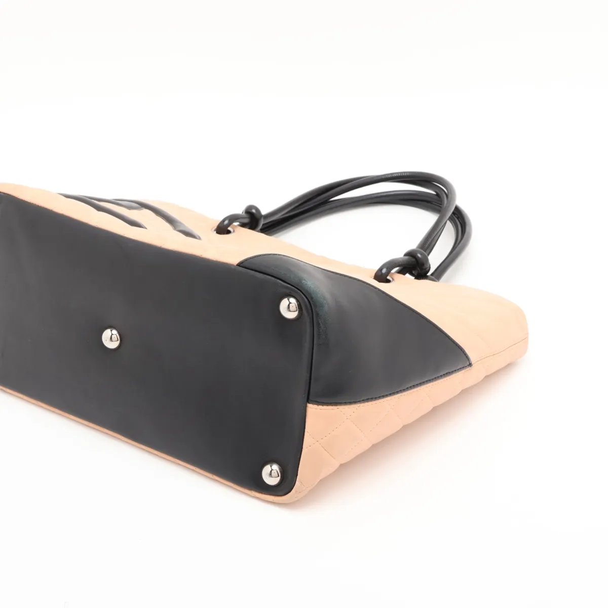 Cambon Line Lambskin Tote Bag, Beige x Black, Silver Hardware, 9122011, Series 9 — view 3