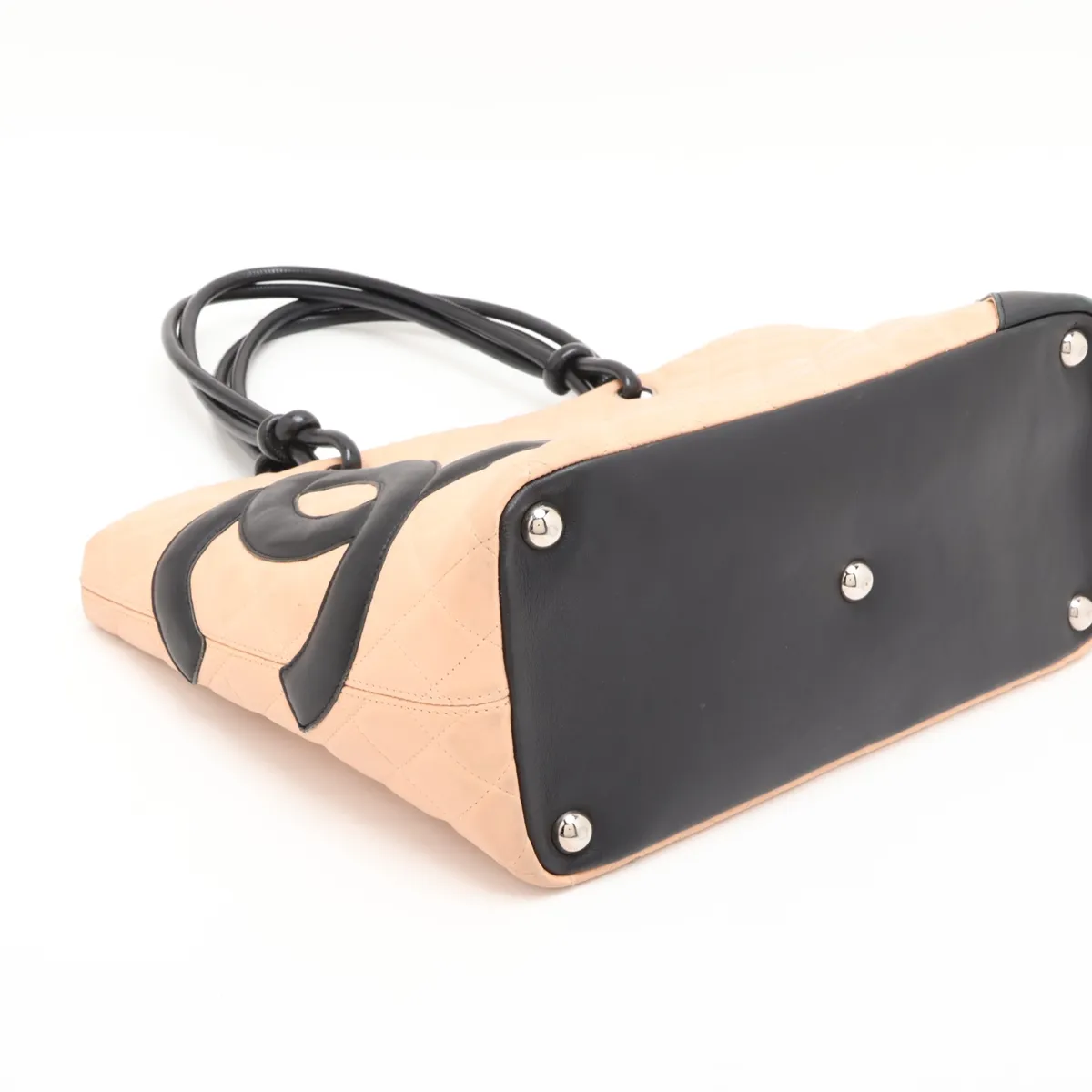 Cambon Line Lambskin Tote Bag, Beige x Black, Silver Hardware, 9122011, Series 9 — view 4