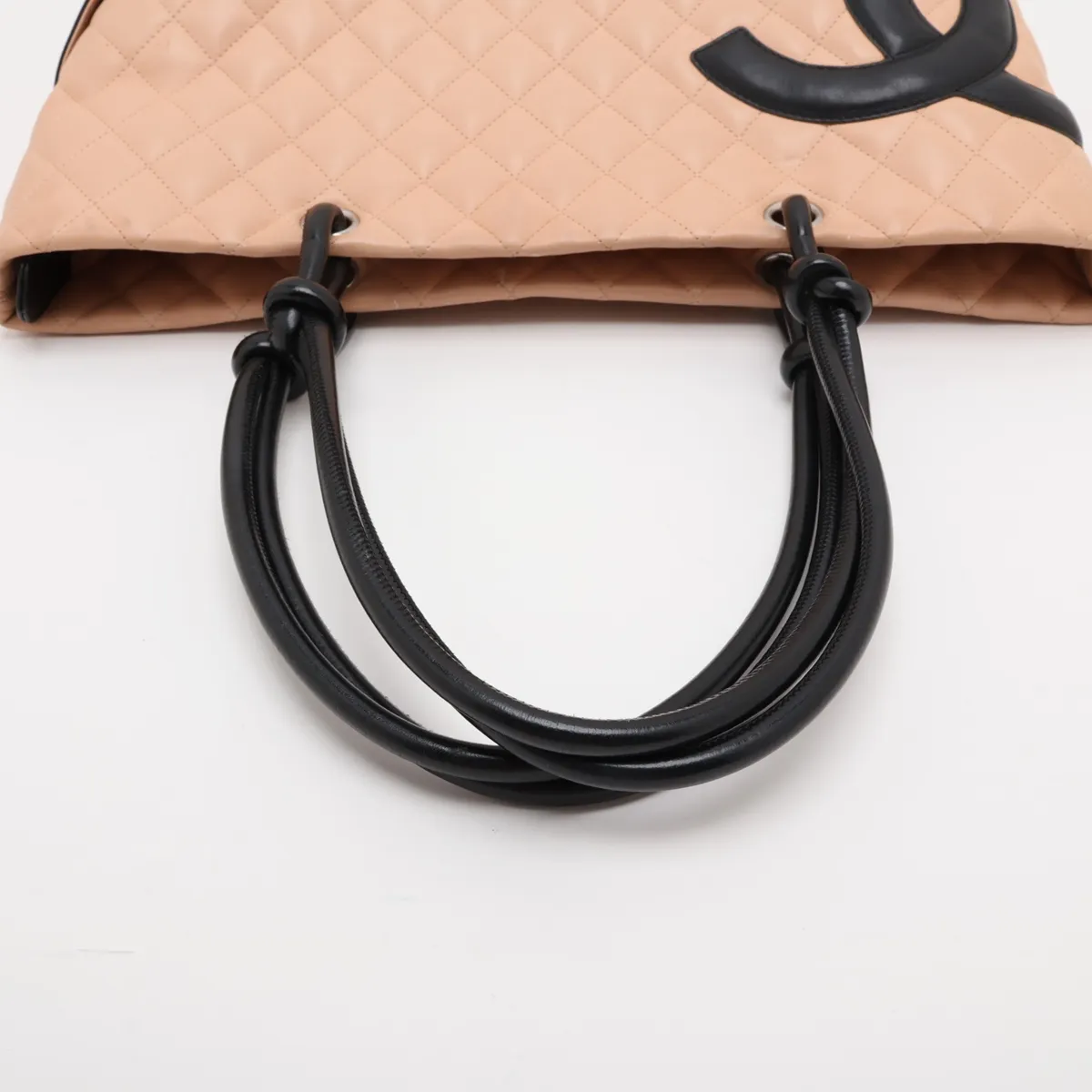 Cambon Line Lambskin Tote Bag, Beige x Black, Silver Hardware, 9122011, Series 9 — view 5