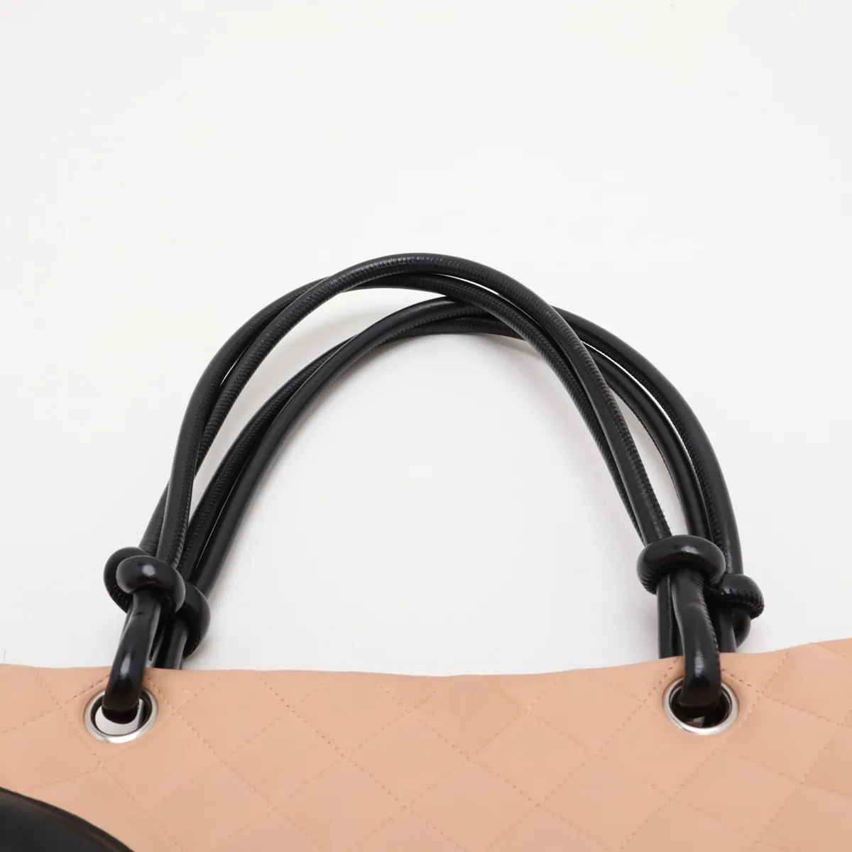 Cambon Line Lambskin Tote Bag, Beige x Black, Silver Hardware, 9122011, Series 9 — view 6
