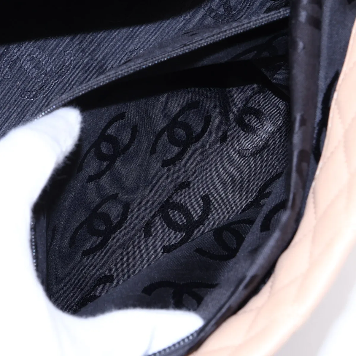 Cambon Line Lambskin Tote Bag, Beige x Black, Silver Hardware, 9122011, Series 9 — view 9