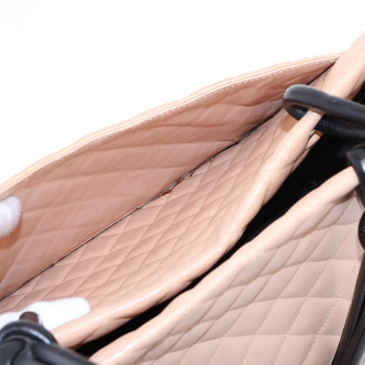 Cambon Line Lambskin Tote Bag, Beige x Black, Silver Hardware, 9122011, Series 9 — view 10